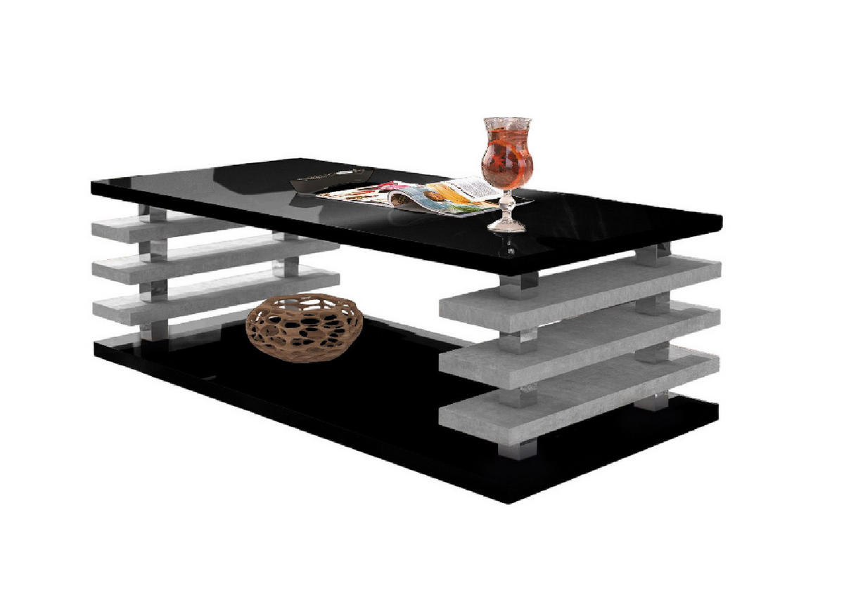 COUCHTISCH rechteckig Schwarz Hochglanz - Beton Ablage 120/40/60 cm - Schwarz Hochglanz/Hellgrau, Holzwerkstoff (60/120/40cm) - designimpex