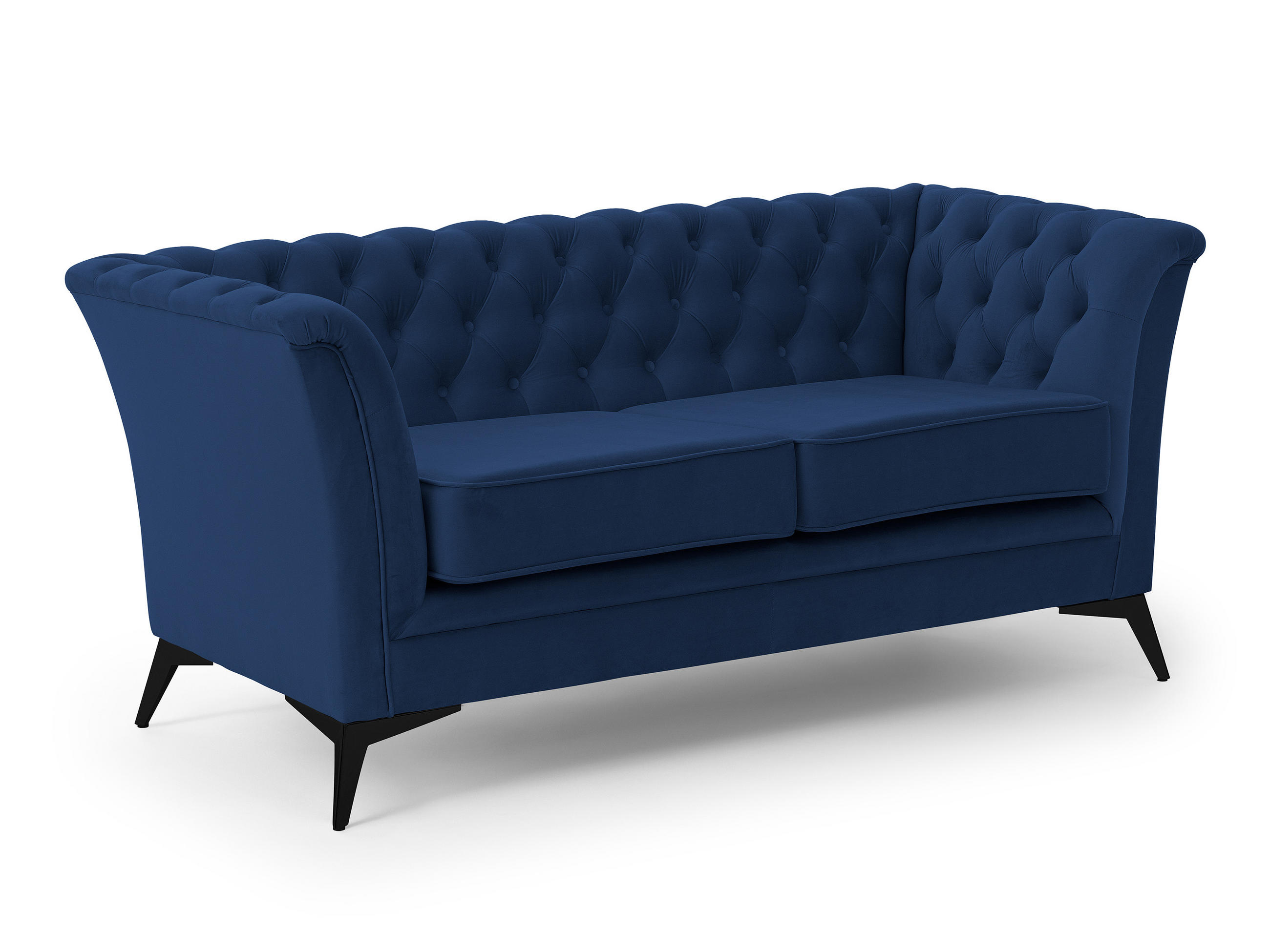 CHESTERFIELD-SOFA 2-sitzer Whitby Marineblau Samt mit schwarzen Füßen - Schwarz/Dunkelblau, Holz/Textil (175/78/82cm) - S-Style Möbel