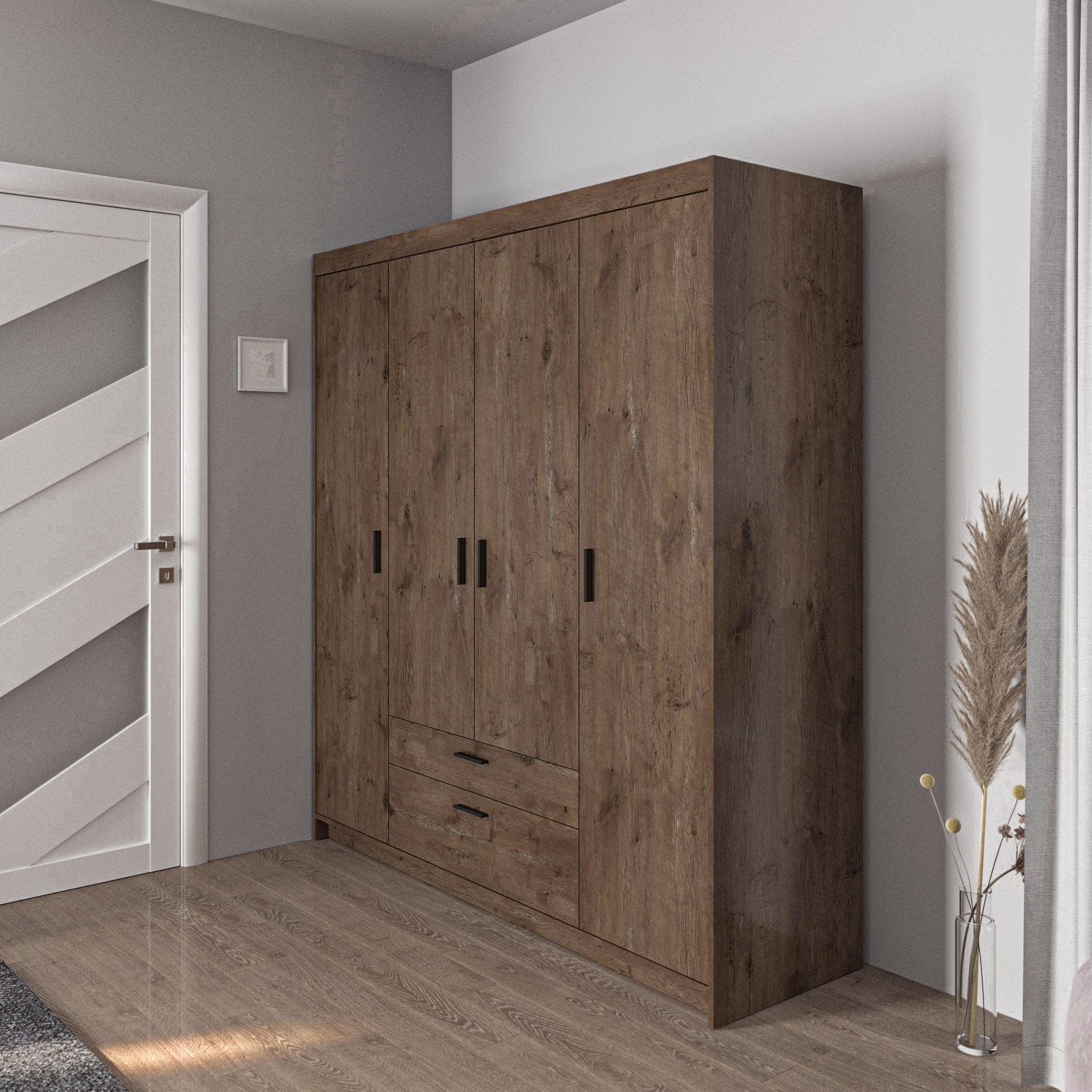 DREHTÜRENSCHRANK ELENORA 176,3/190,5/53cm 4-türig Braun - Braun, Holzwerkstoff (176.3/190.5/53cm) - MASSENO