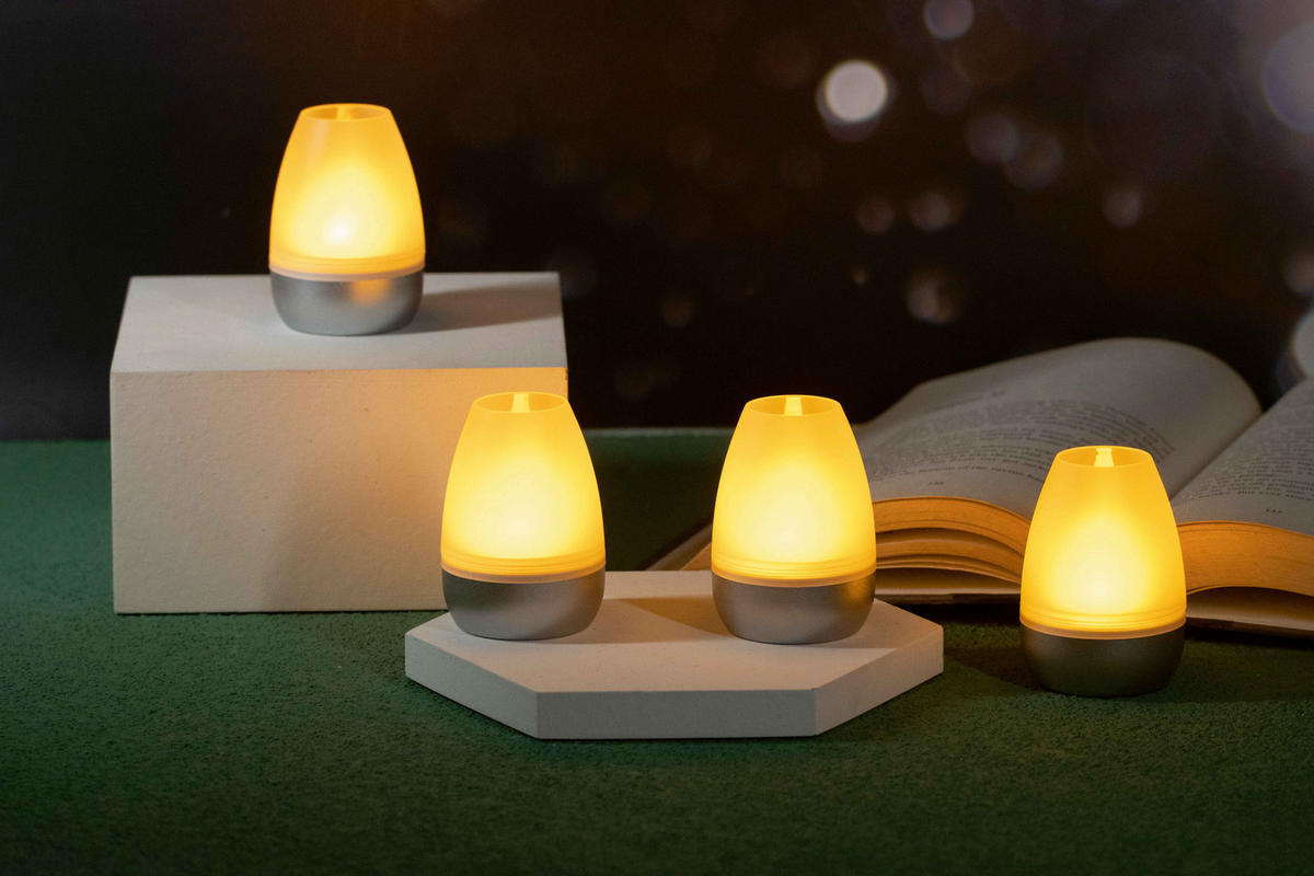 LED-AKKU-LOUNGE-LICHTER 4er-Set mit Touchsensor Kabellos für Innen und Außen RGBW Flackereffekt Silber Matt - Silberfarben, Kunststoff (5/5/7cm) - Northpoint