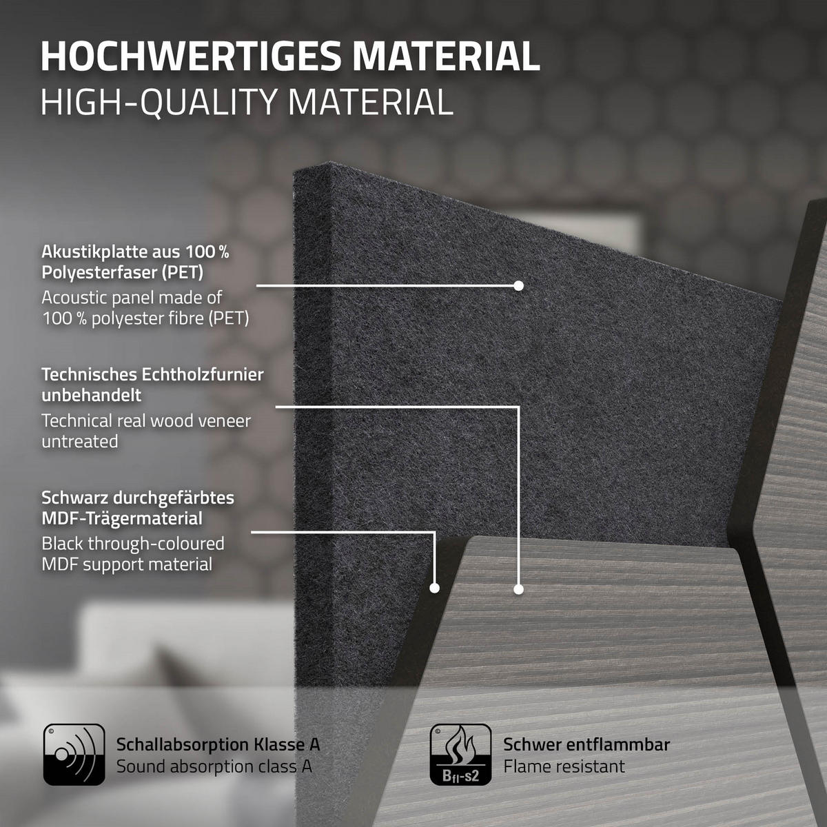 AKUSTIKPANEEL Echtholz 2er Set Grau Hexagon - Grau, Holzwerkstoff (2.1/81.1/66.6cm) - ML-DESIGN