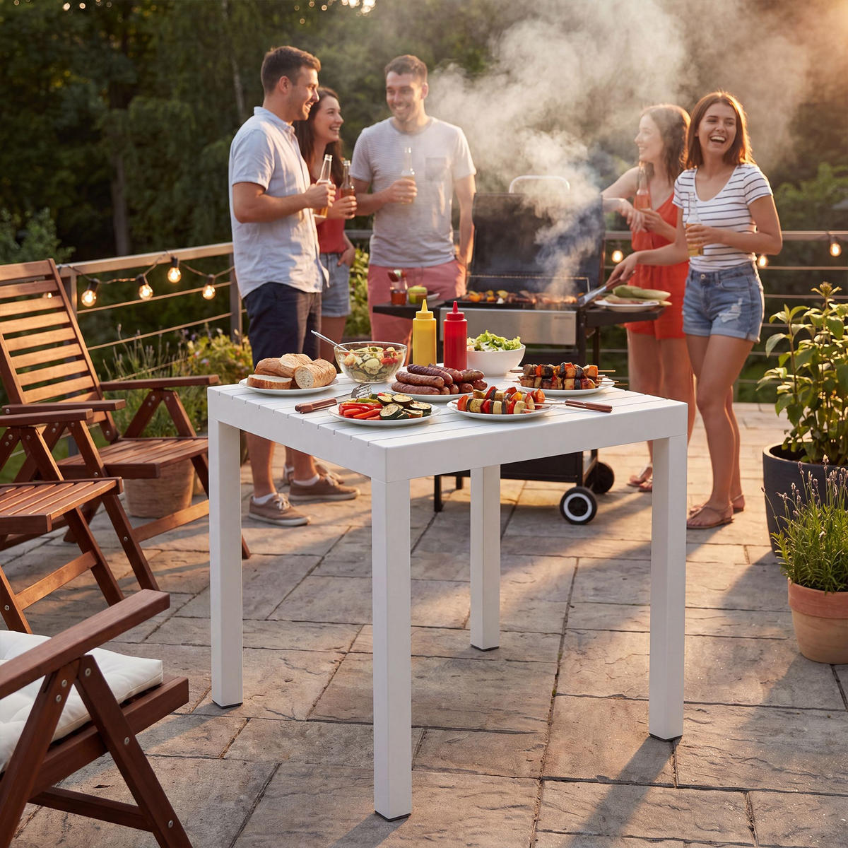GARTENTISCH eckig 73/73/75 cm Kunststoff Weiß - Weiß, Kunststoff (73/73/75cm) - CLP