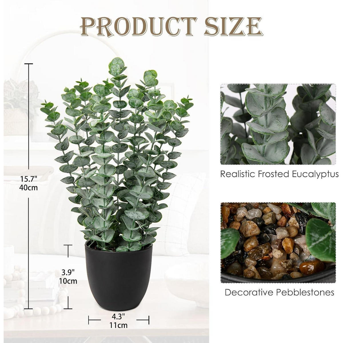 KUNSTPFLANZE Eukalyptus 40 cm Grün im Schwarzen Topf - Grün, Kunststoff (44cm)