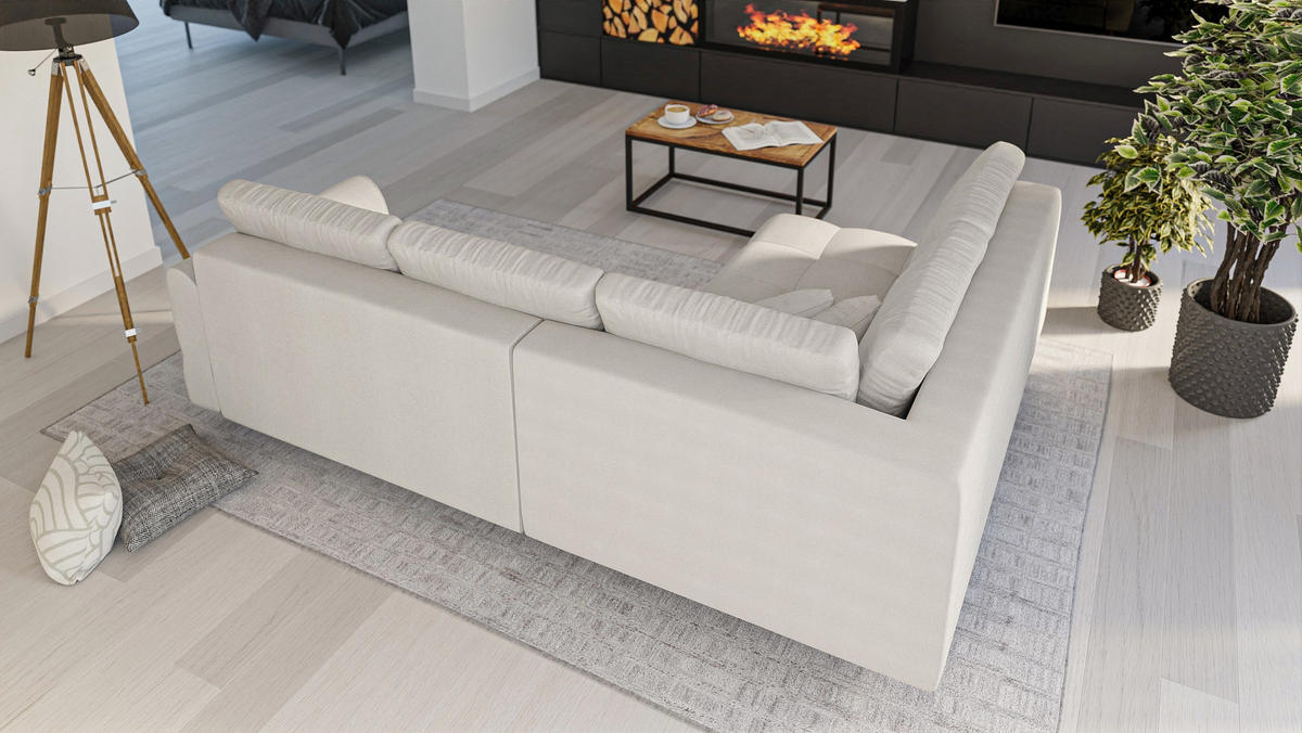 ECKSOFA Lorine Mikrofaser Ecru - Ecru/Hellbraun, Buchenholz/Textil (231/161cm) - S-Style Möbel