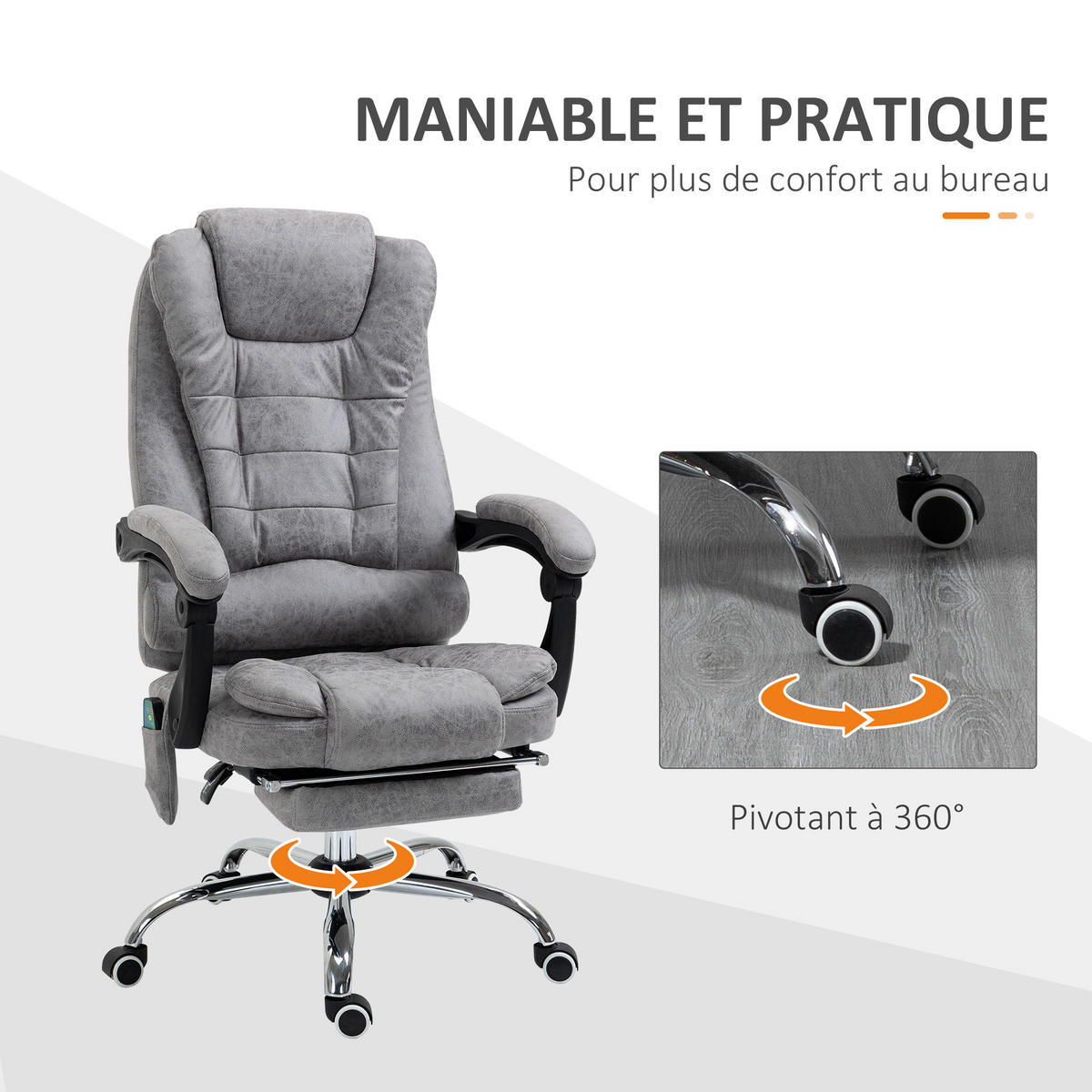 CHEFSESSEL DE-11814 Massage & Heizung Grau - Hellgrau, Metall (70/119/65cm) - ComfortXL