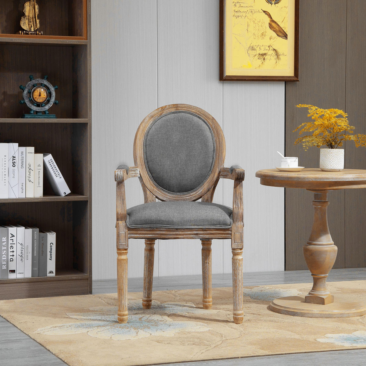 ARMLEHNSTUHL DE-13176 Medaillon-Form mit Leinenbezug Grau - Grau, Holz (55/96/56cm) - ComfortXL
