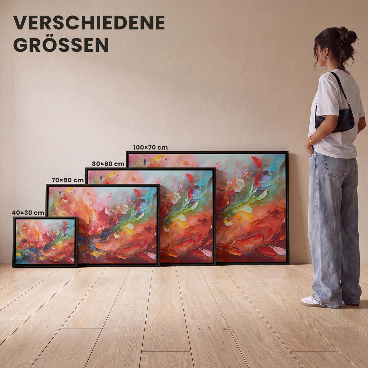 LEINWAND Bilder mit Rahmen - Ölgemälde - Kunst - Abstrakt - Farbenfroh - 100x70 - Altrosa, Textil (100/70cm) - MuchoWow