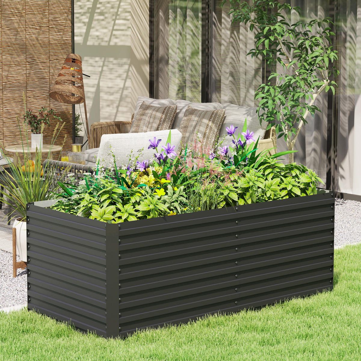 HOCHBEET DE-12169 160/80/60 cm offener Boden Grau - Dunkelgrau, Metall (160/60/80cm) - ComfortXL