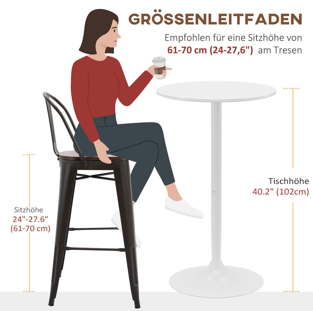 BARTISCH Ø60/102 cm in Weiß mit lackierter MDF-Platte und Stahlgestell - Weiß, Metall (60/60/102cm) - BEAOK