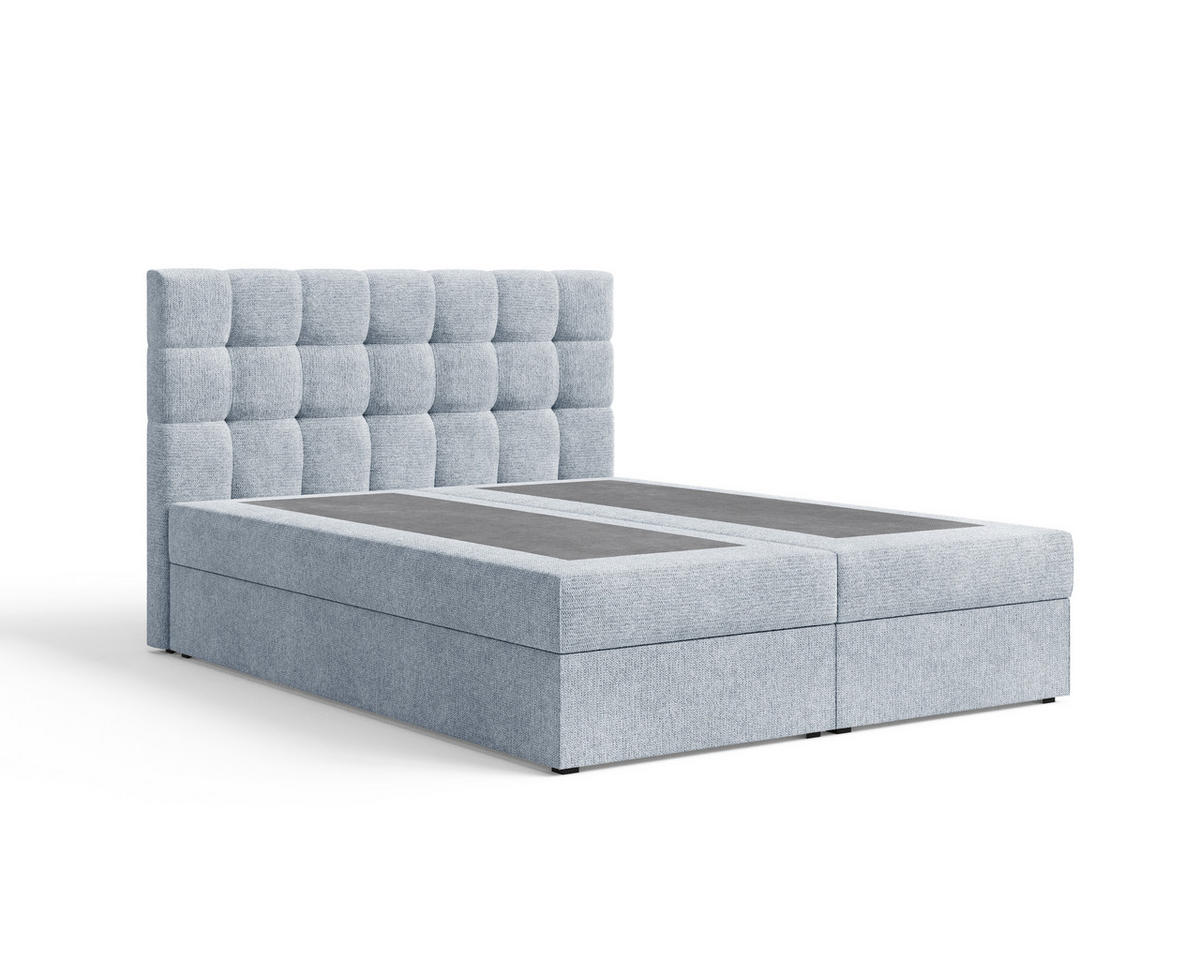 BOXBETT - Bett 05 OSLO - Aragon - 140x200 cm - mit Bettkasten und Komfort-Topper - Blau, Holz (140/200cm) - ROYAL24_MARKT