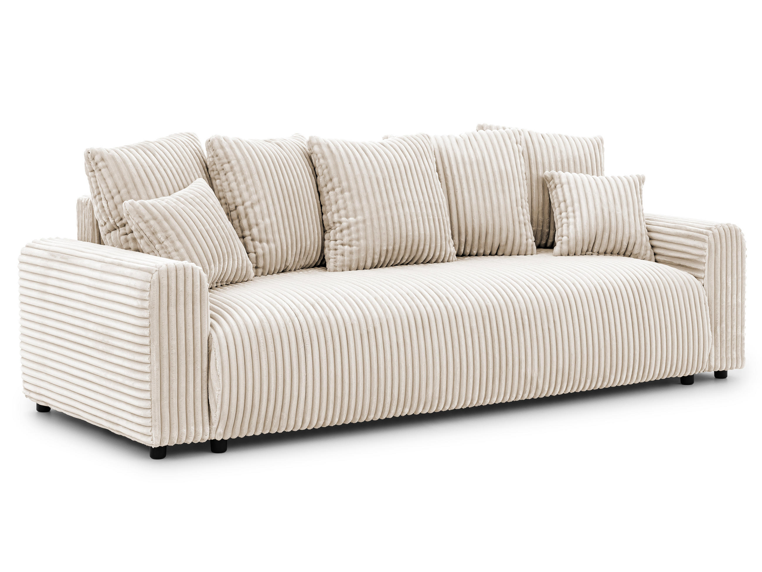 SCHLAFSOFA Calma mit Bettkasten im Bumpy-Design aus weichem Creme Plüschcord - Creme/Schwarz, Holz/Kunststoff (239/88/98cm) - S-Style