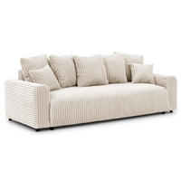 SCHLAFSOFA Calma mit Bettkasten im Bumpy-Design aus weichem Creme Plüschcord - Creme/Schwarz, Holz/Kunststoff (239/88/98cm) - S-Style