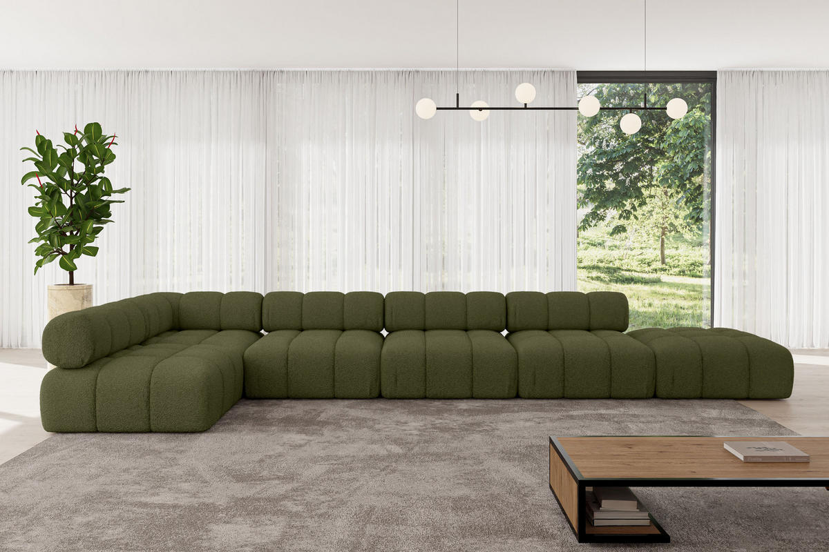 ECKSOFA modulares Sofa Favio-L3 - 475x190x70 cm Grün Bouclé - Grün, Holzwerkstoff/Textil (475/190cm) - ALTDECOR