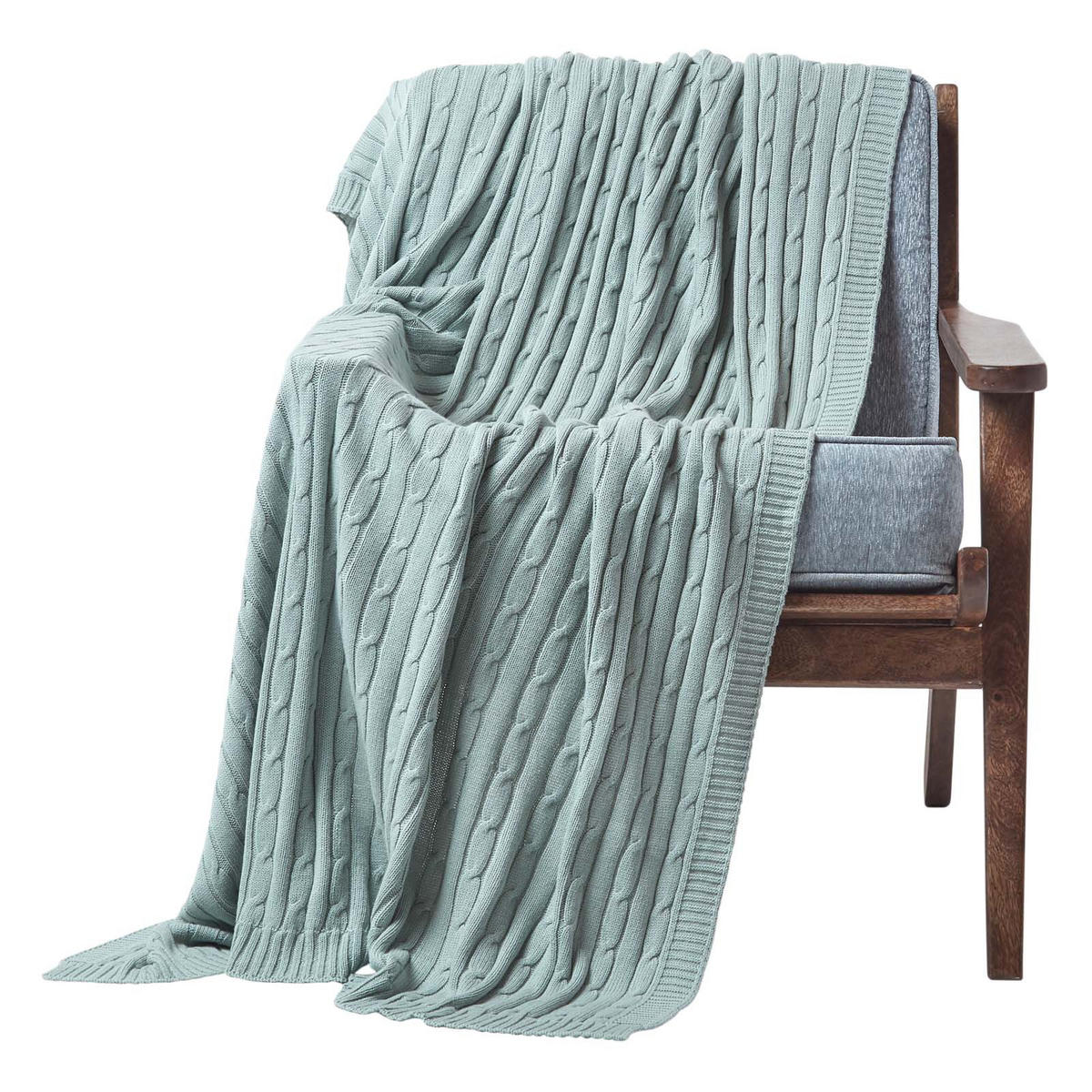 STRICKDECKE 150/200 cm, Baumwolle mit Rautenmuster - Blau, Textil (150/200cm) - Homescapes