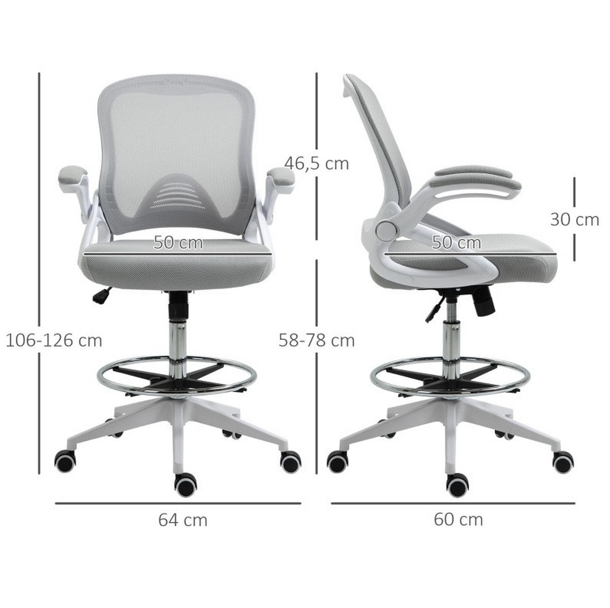 BÜROSTUHL ergonomisch höhenverstellbar Light Gray - Hellgrau, Kunststoff (60/126/64cm) - Meubliv
