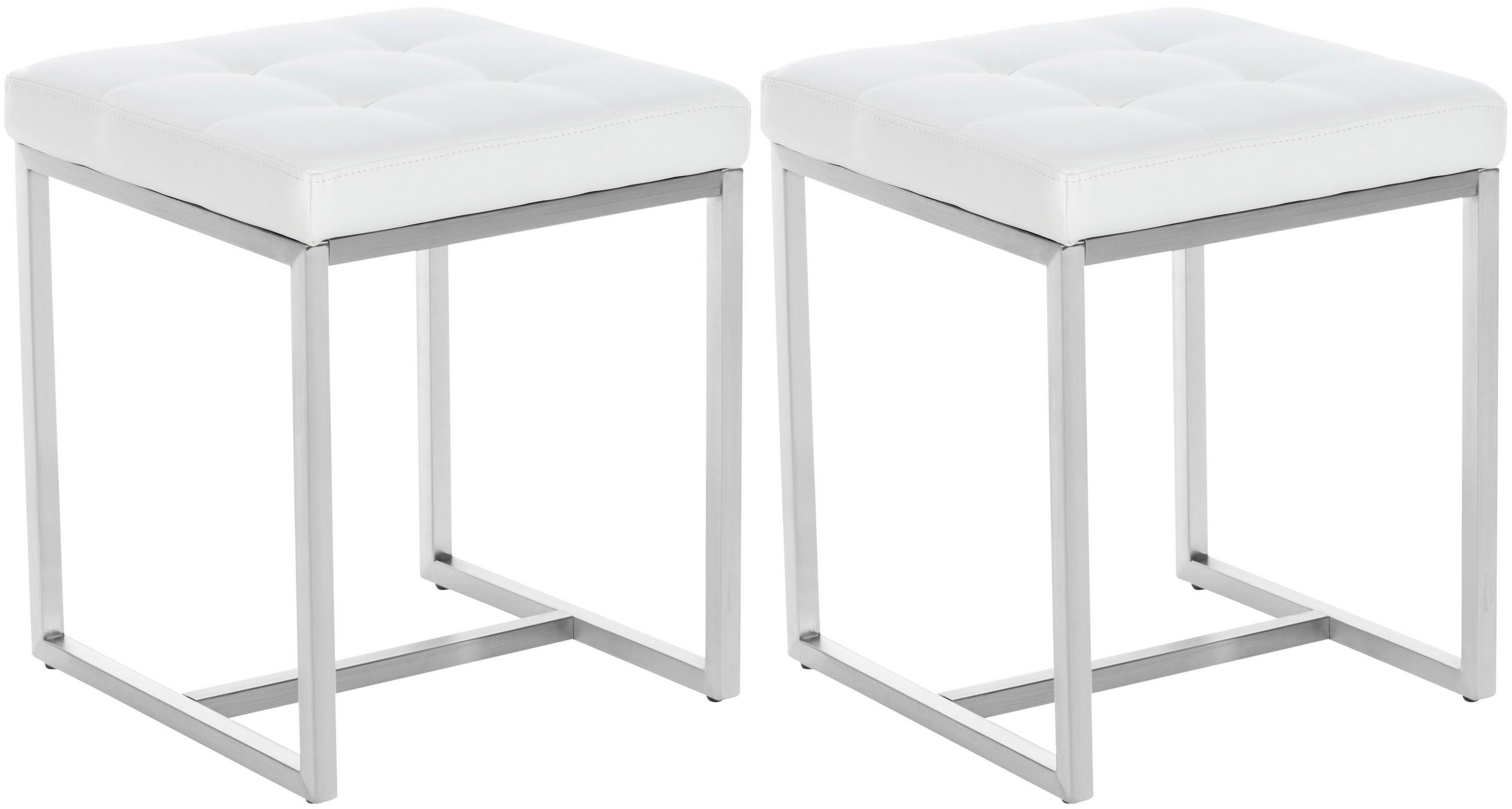 SITZWÜRFEL 2er Set Lederlook weiß - Edelstahlfarben/Weiß, Textil/Metall (40/48/40cm) - CLP