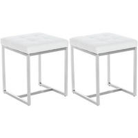SITZWÜRFEL 2er Set Lederlook weiß - Edelstahlfarben/Weiß, Textil/Metall (40/48/40cm) - CLP
