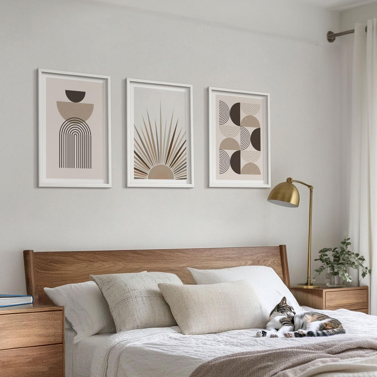 BILDER SET 3er Set - 40x60 cm Weißer Rahmen - Abstrakte Formen beige braun - Weiß, Kunststoff (40/60cm) - TULUP