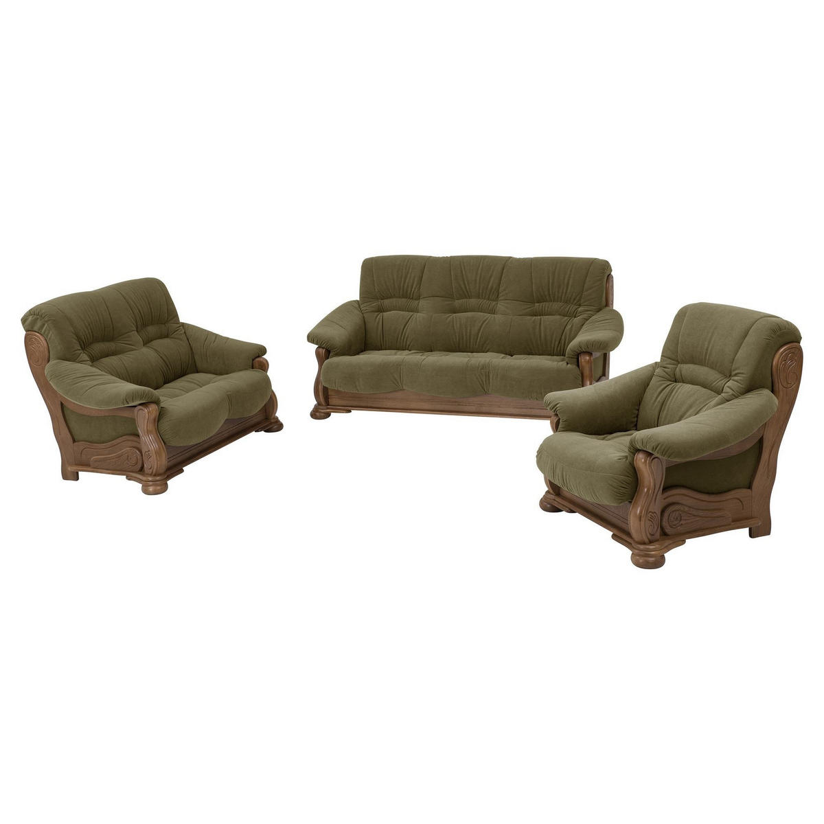 SOFA 3-Sitzer Katlin Bezug Flockstoff Eiche rustikal P43 / grün - Grün, Kunststoff (205/95/95cm) - 58aufmkessel