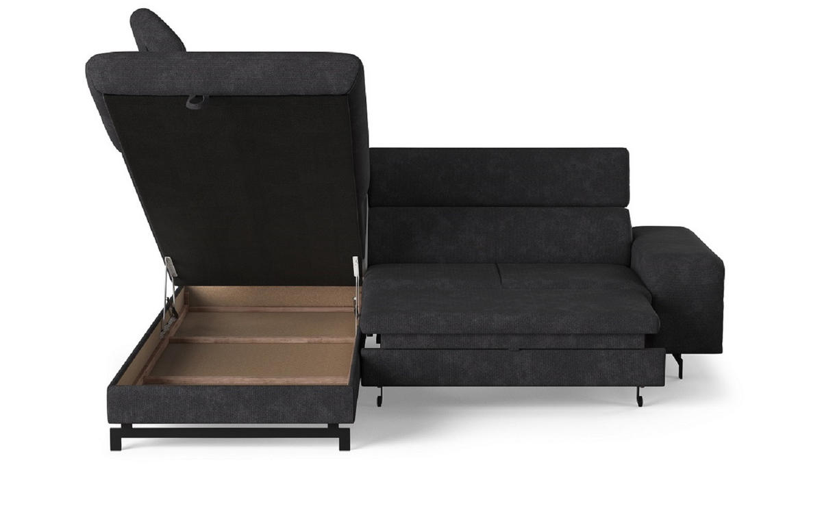 ECKSOFA mit Schlaffunktion und Bettkasten - Schwarz, Kunststoff/Textil (262/215cm) - Cotta