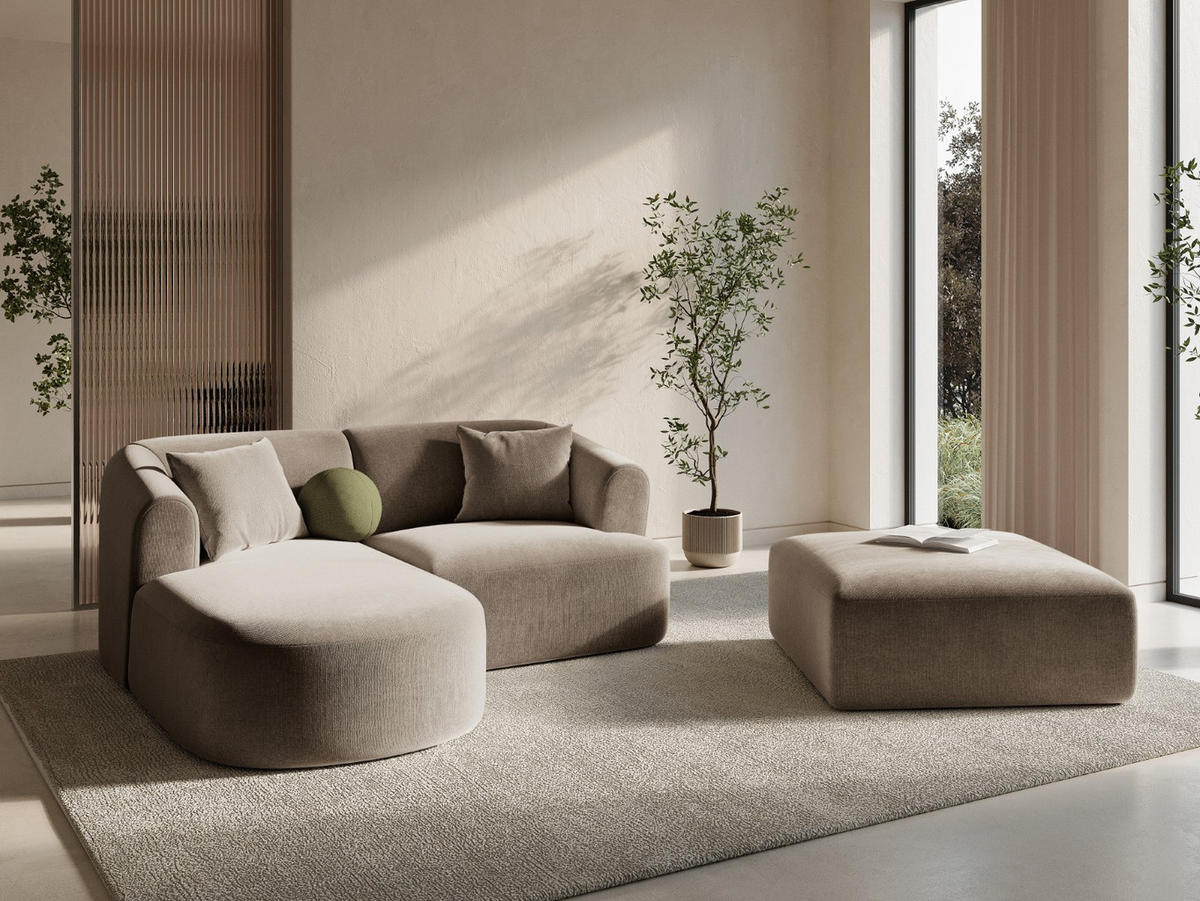 MODULARES-ECKSOFA links Campi aus Samt dunkelbeige 3 Sitzplätze - Mokka, Textil (156/180cm) - Cosmopolitan Design