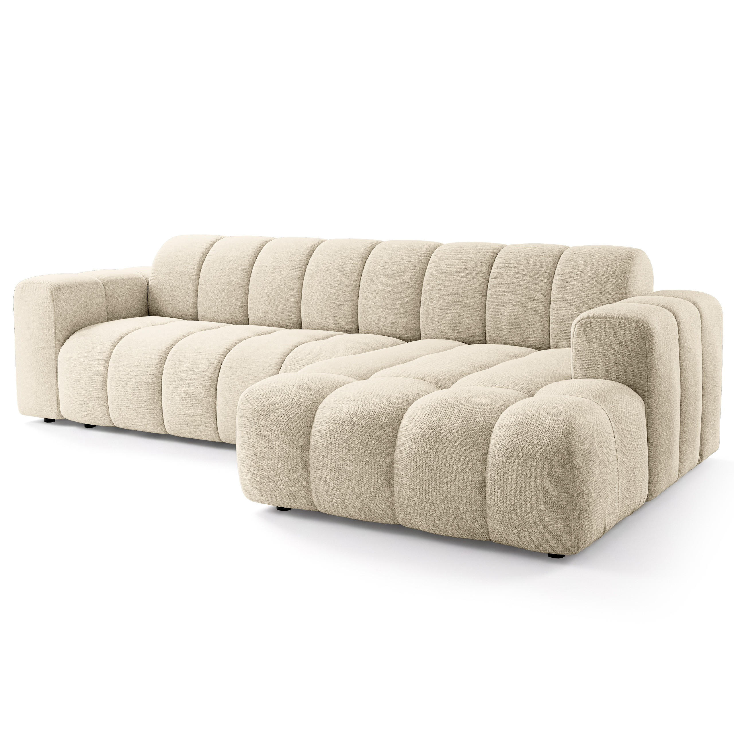 ECKSOFA SETIA Creme Strukturstoff mit Schlaffunktion - Creme, Holz (304/165cm) - MASSENO