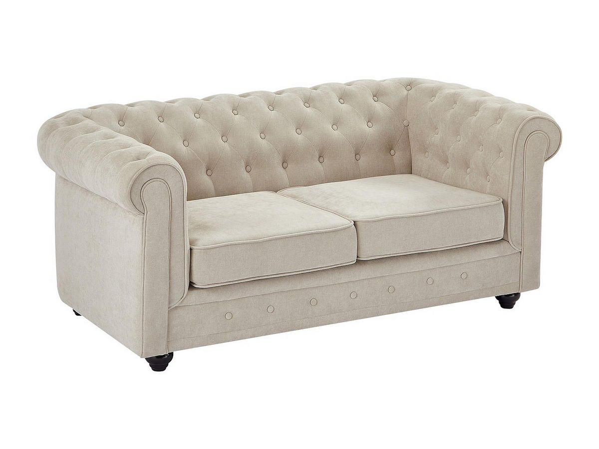 SOFA - 2 Personen - stoff - beige Chesterfield - Beige, Holz/Textil (165/72/88cm) - Vente-Unique