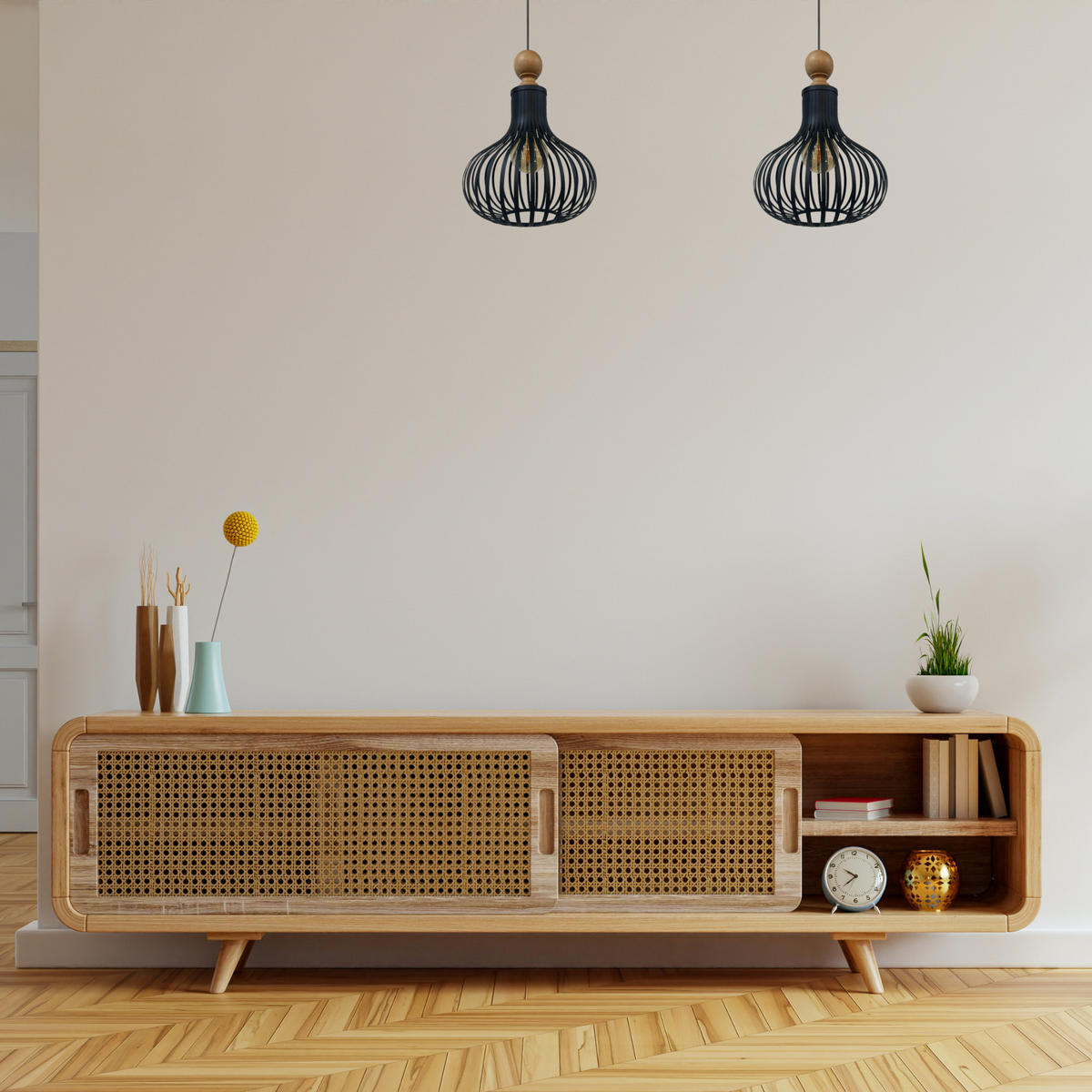 PENDELLEUCHTE Pear 30/35 cm - Schwarz, Holz/Metall (35/30/35cm) - Bamyum