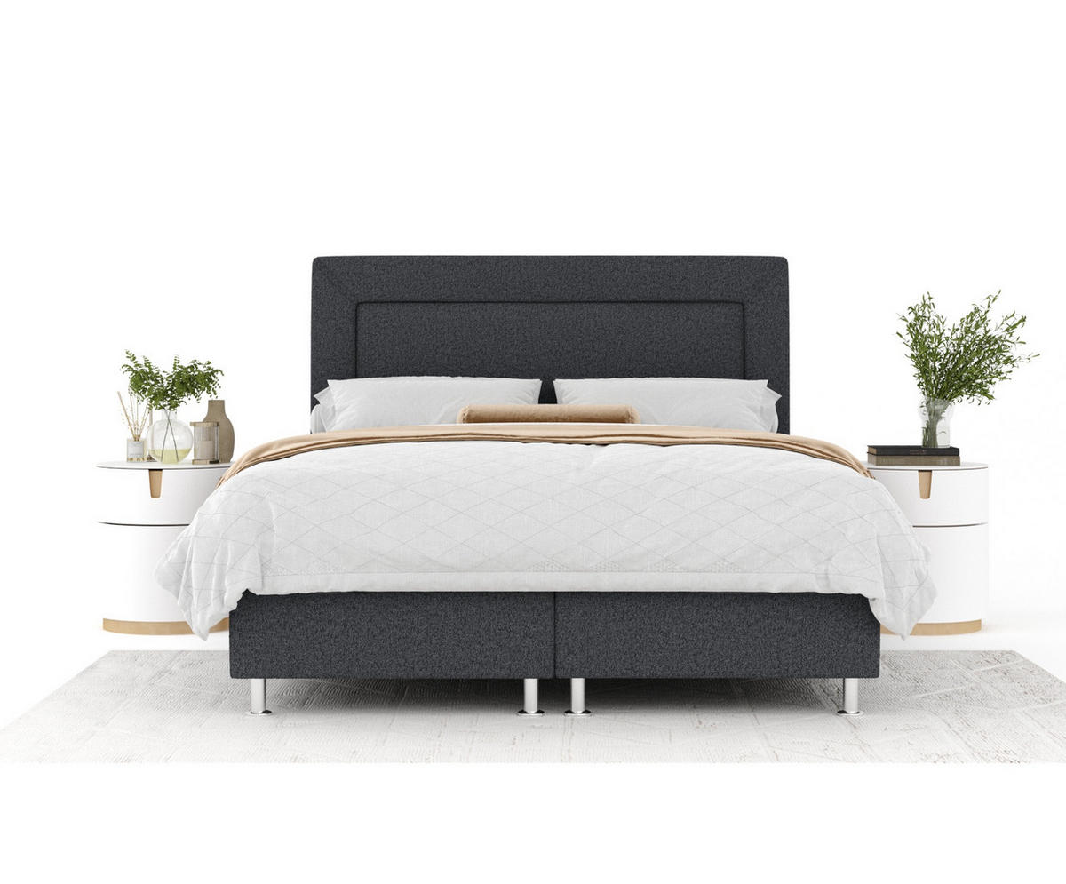 BOXSPRINGBETT Laguno Schwarz 140/200 cm mit Latex-Topper - Silberfarben/Schwarz, Holz/Holzwerkstoff (140/200cm) - Maison de Reve