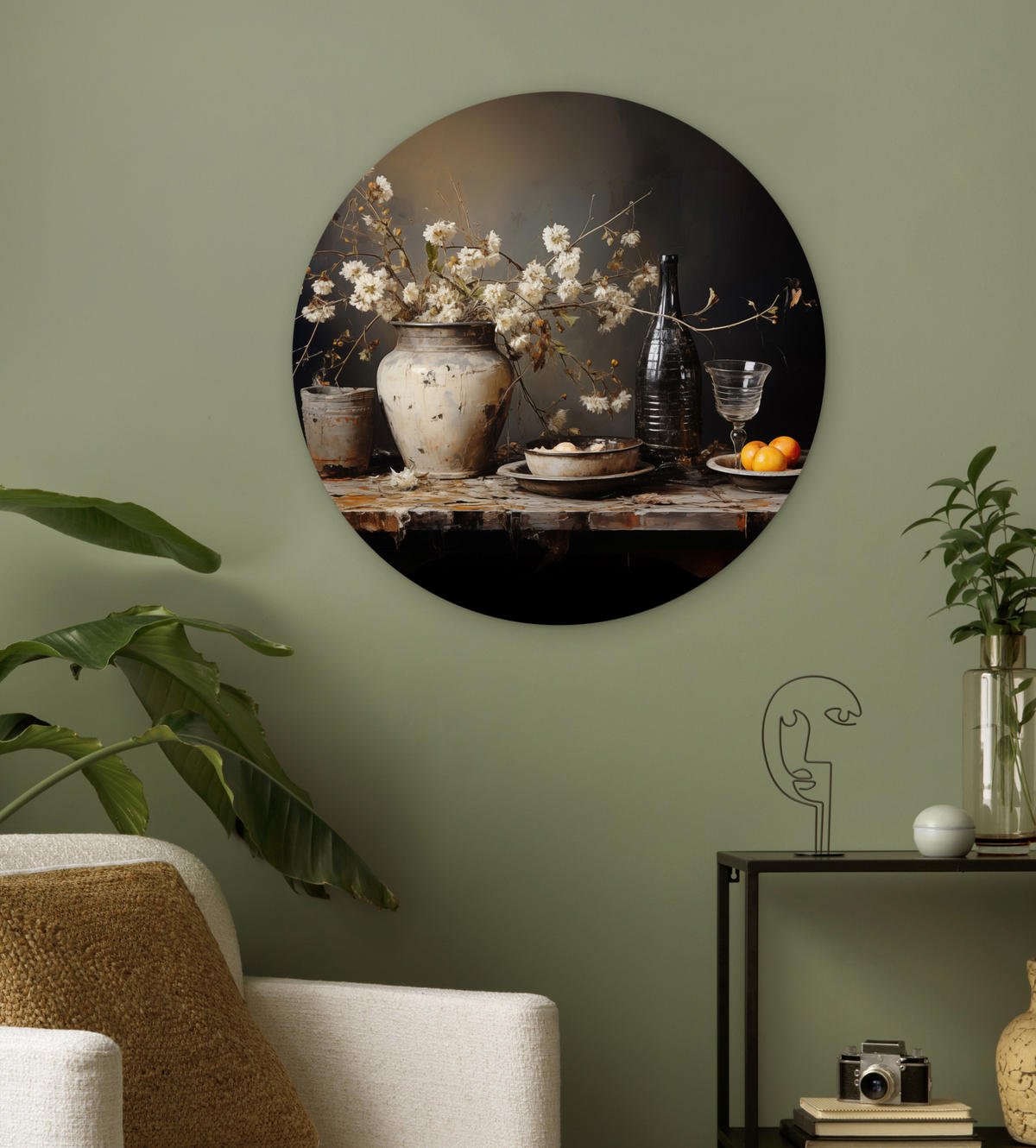 WANDBILD Stilleben - Blumen - Blumenstrauß - Vase - Wein 60x60 cm - Hellgrau, Kunststoff (60/60cm) - MuchoWow