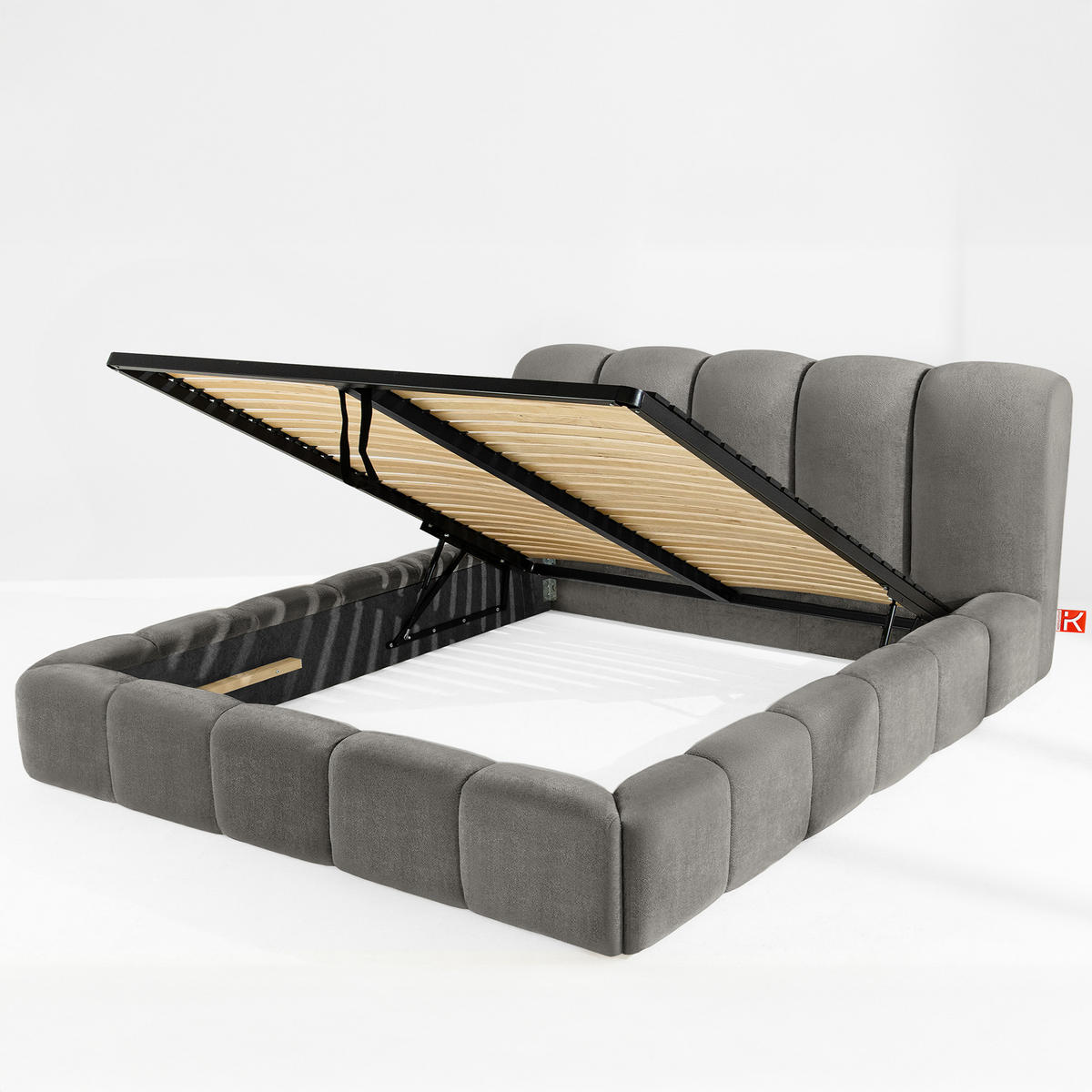 POLSTERBETT MERIDE Chenille, Dunkelgrau - Dunkelgrau/Schwarz, Holz/Textil (200/200cm) - KONSIMO®