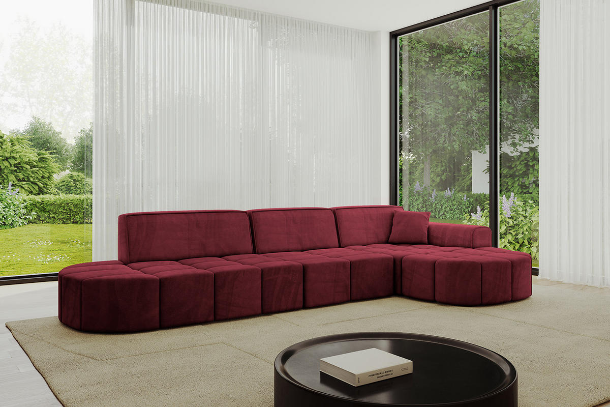 ECKSOFA Ottomane Rechts LIVO-L2 - 337x173x79,5 cm Bordeauxrot - Bordeaux, Holzwerkstoff/Textil (337/173cm) - ALTDECOR