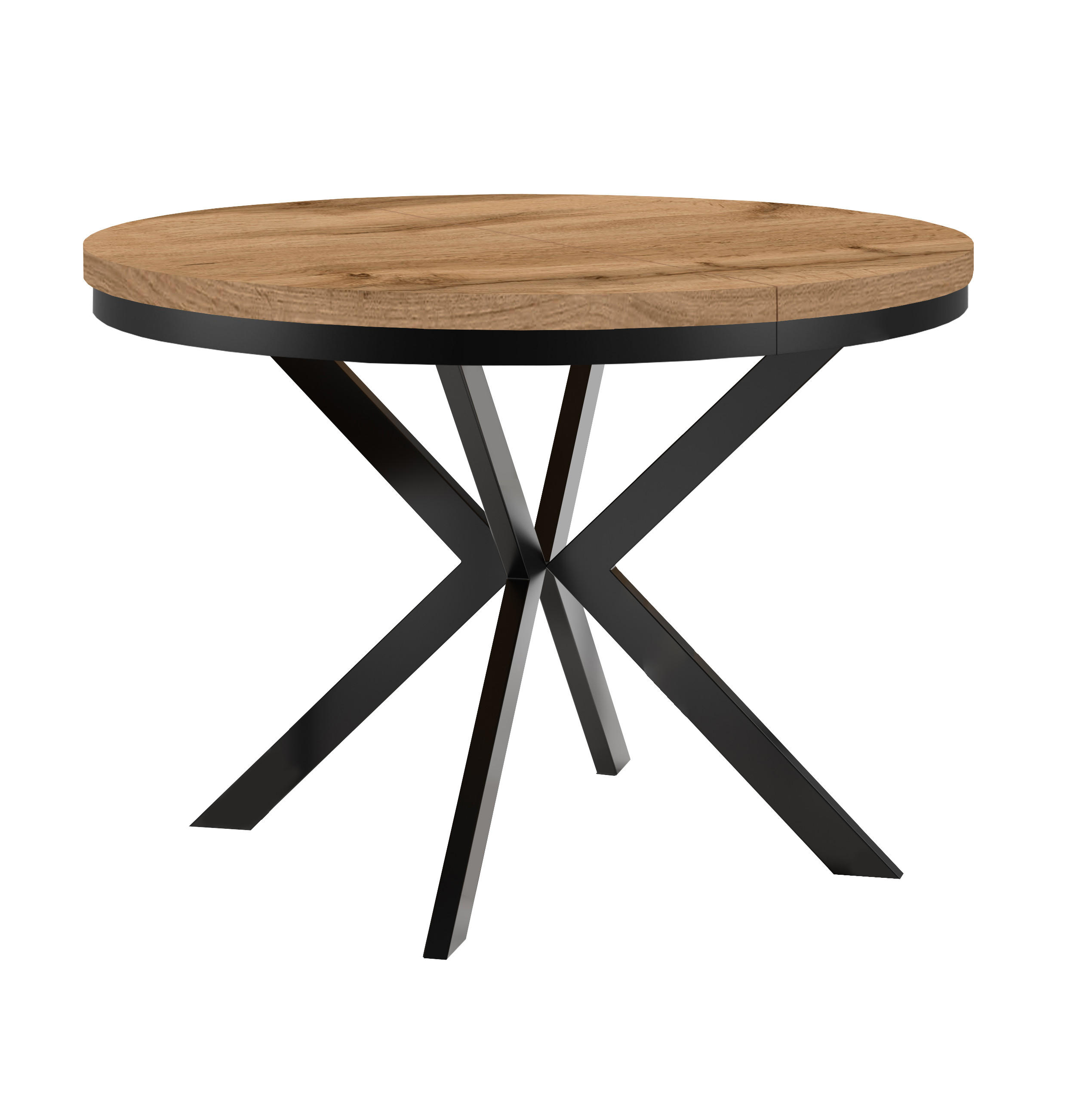 ESSTISCH Runder ENDIK mit Ring-Gestell und Metallbeinen, Durchmesser: 90/140 cm, Farbe: Eiche Wotan/Schwarz - Eiche Wotan/Schwarz, Metall (140/90/77cm) - Dekori_Interiors