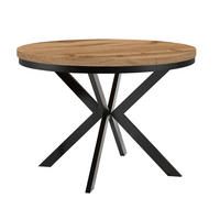ESSTISCH Runder ENDIK mit Ring-Gestell und Metallbeinen, Durchmesser: 90/190 cm, Farbe: Eiche Wotan/Schwarz - Eiche Wotan/Schwarz, Metall (190/90/77cm) - Dekori_Interiors
