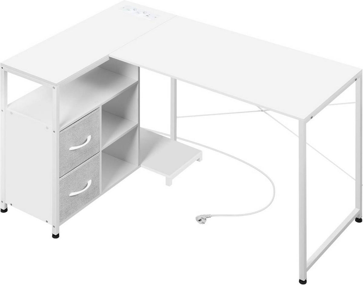 ECKSCHREIBTISCH L-Form, mit Steckdosen, Weiß - Weiß, Holzwerkstoff/Textil (80/120/76cm) - Woltu