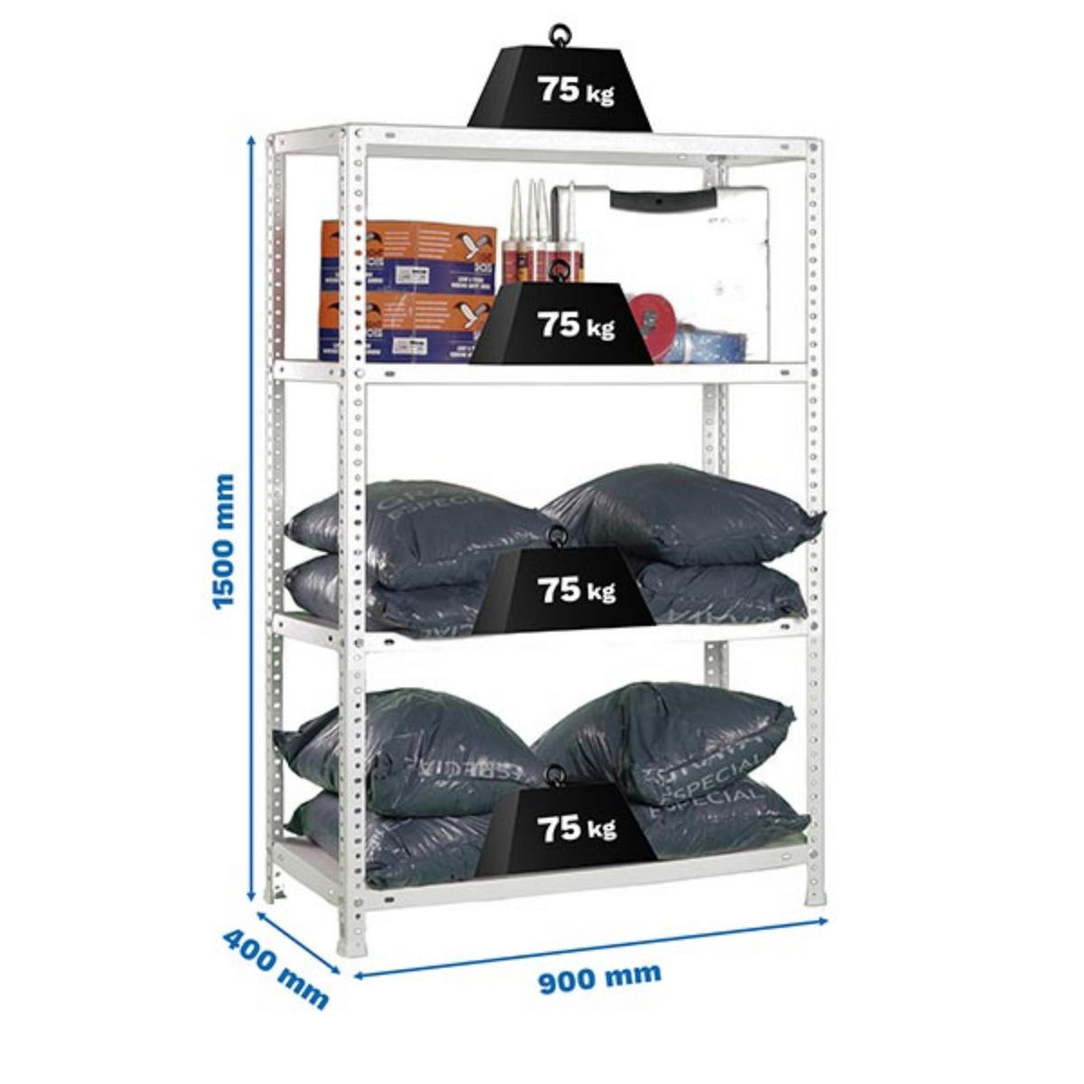 SCHRAUBREGAL PANDA MID | HxBxT 150x90x40cm | Fachlast 75kg | Verzinkt - Silberfarben, Metall (90/150/40cm) - PROREGAL