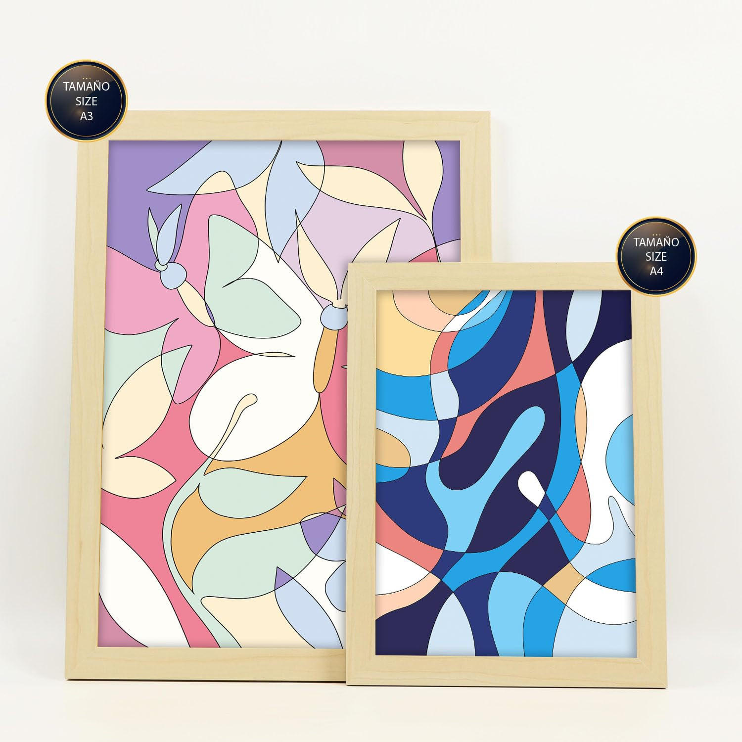 POSTER Set Mit 6 Ethischer Stil Abstrakt Größe A3 & A4 Rahmen aus hellem Holz - Beige, Papier (29.7/1cm) - Nacnic