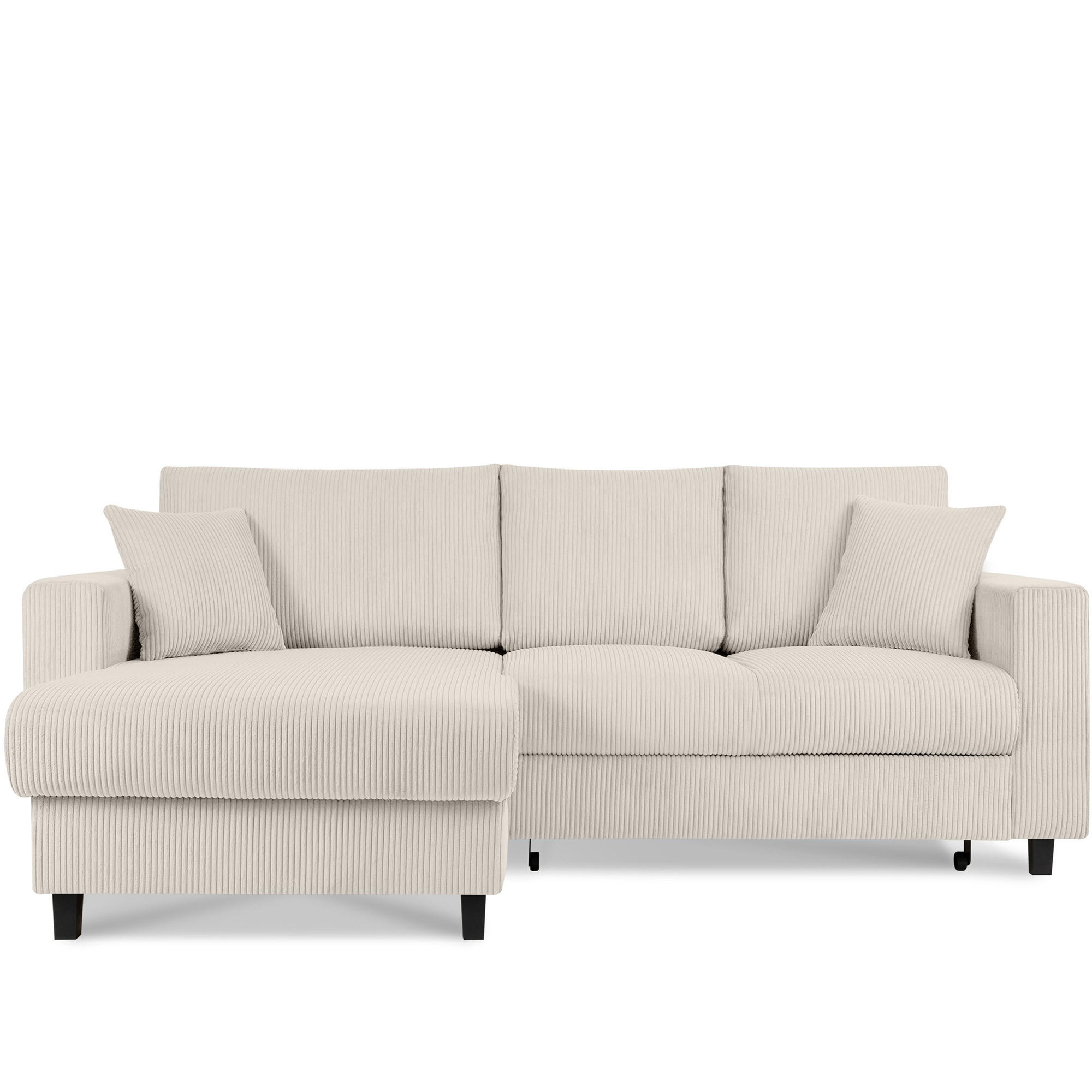 ECKSCHLAFSOFA EGRET Links mit Bettkasten, Cord-Stoff, cremefarben - Creme, Textil (234/90cm) - KONSIMO®