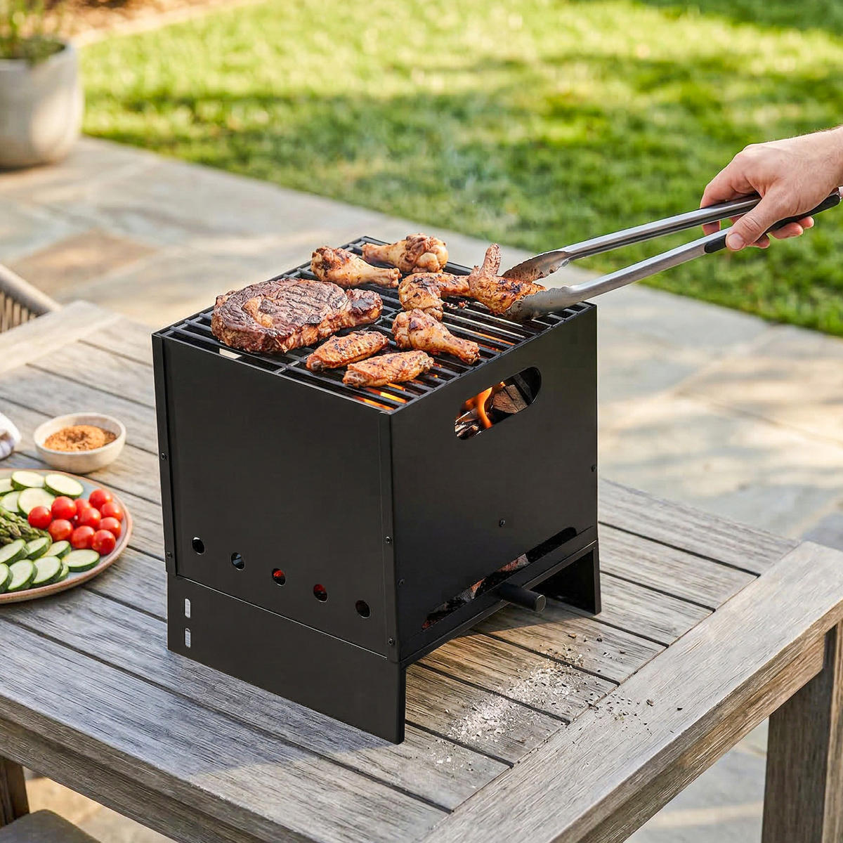 PIZZAOFEN DE-10300 3-in-1 holzbefeuert mit Pizzastein Schwarz - Schwarz, Metall (37.5/53.5/40cm) - ComfortXL