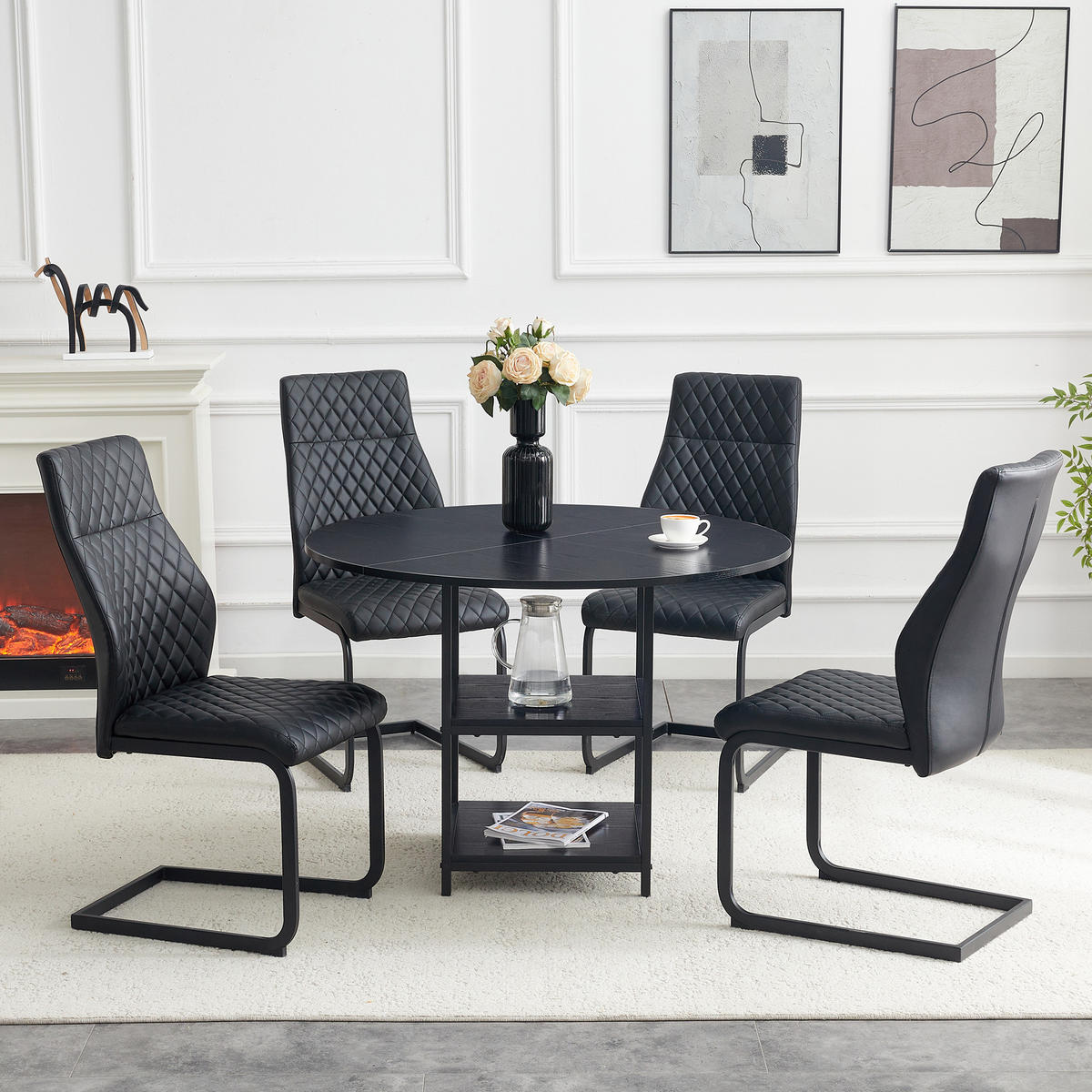 ESSGRUPPE DE-39424 5-teilig, mit doppelter Ablage und 4 Stühlen Schwarz - Schwarz, Metall (107/75/107cm) - ComfortXL