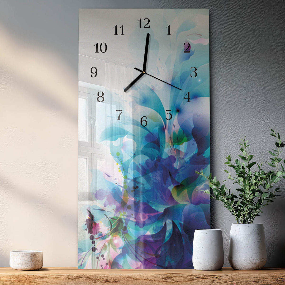 WANDUHR 60x30 cm - Rose - Blau, Glas (30/60/0.4cm) - TULUP