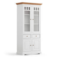 VITRINE Belluno Elegante Kiefer weiß (RAL9010) lackiert / Kiefer gebeizt, Eichefarben 89 / 44 / 190cm - Eichefarben/Weiß, Holz/Holzwerkstoff (89/190/44cm) - Feldmann-Wohnen