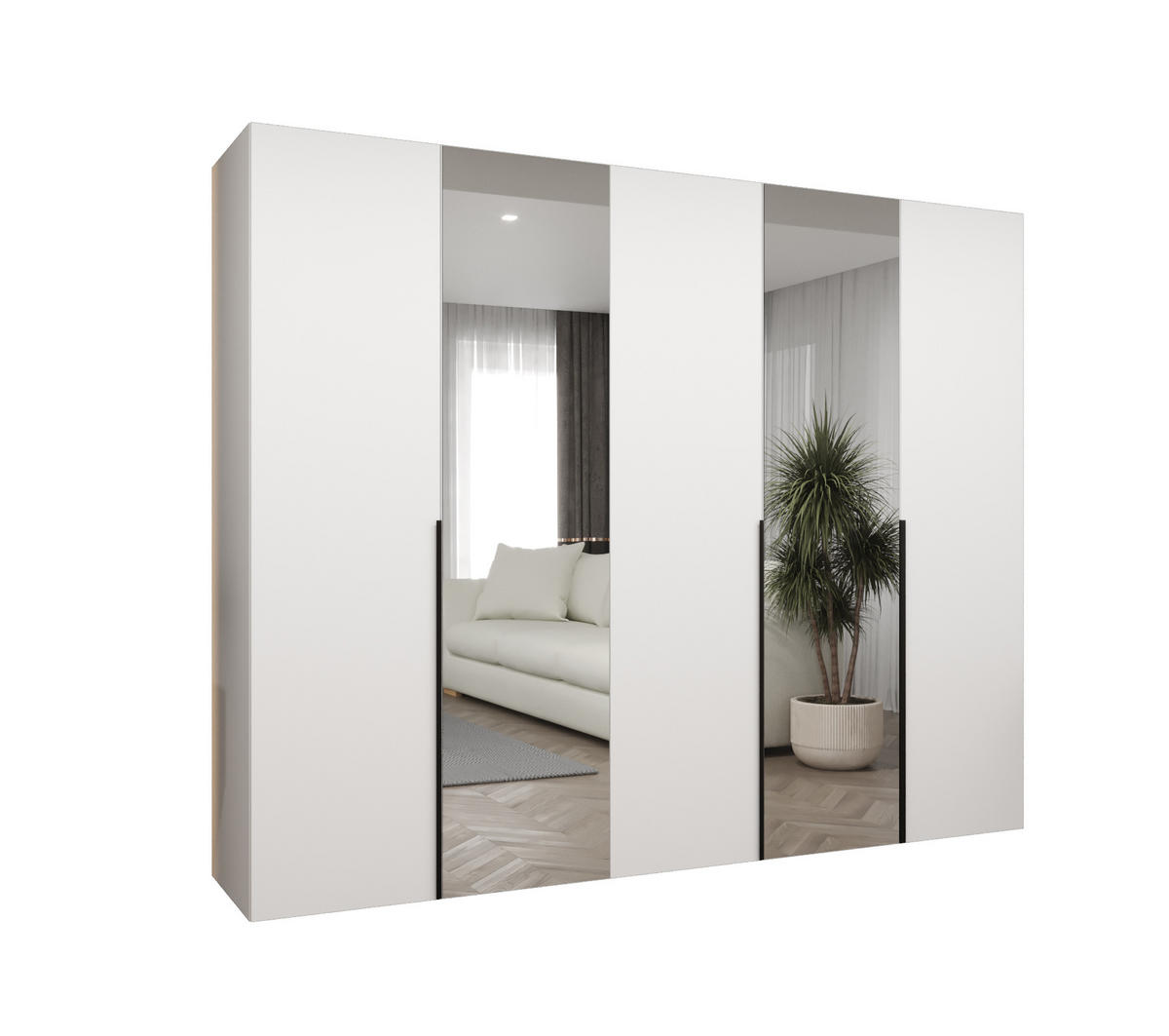 DREHTÜRENSCHRANK 202/250/52 5-türig - Schwarz/Weiß, Holz (250/202/52cm) - Abiks Möbel