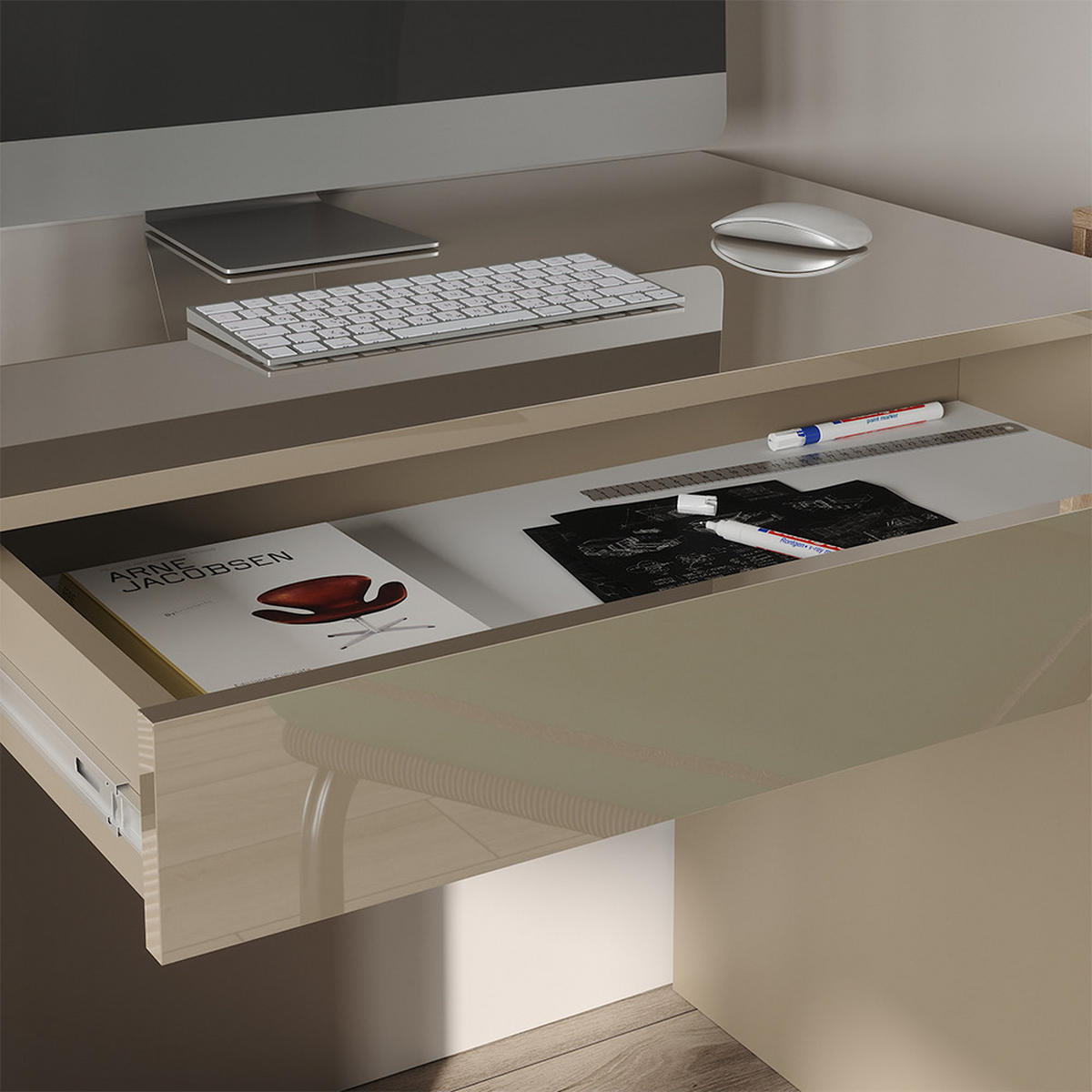 STŮL Sherry Béžový vysoký lesk - šedobéžová, kompozitní dřevo (120/55/75cm) - Vicco