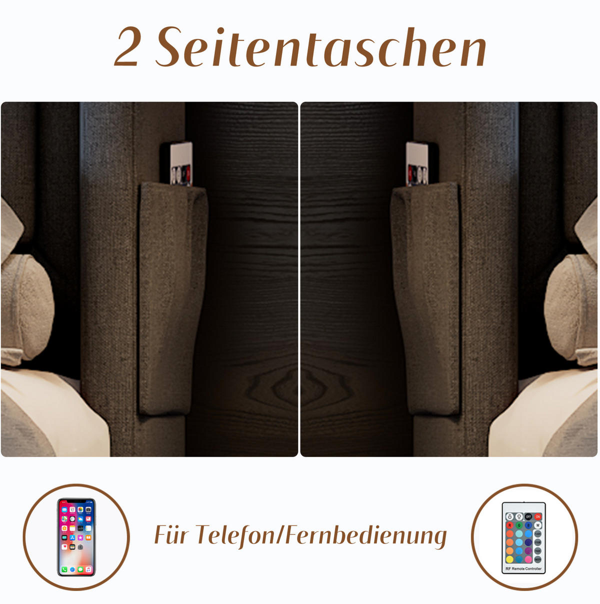 OBLAZINJENA postelja 140/200 cm z LED osvetlitvijo, USB in Type-C priključki ter 4 predali, Siva - siva, tekstil (140/200cm) - Redom