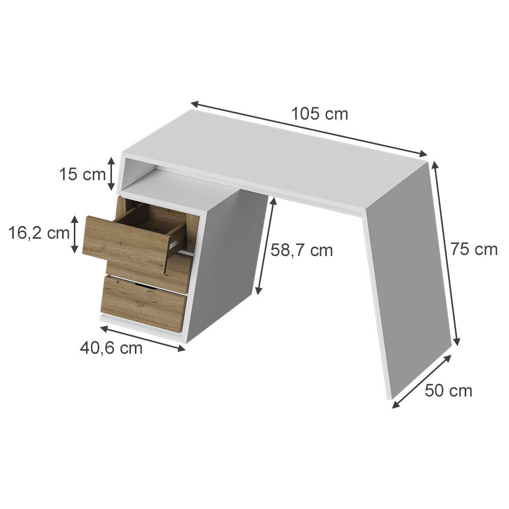 SCHREIBTISCH Okaro Weiß/Eiche 105 x 50 cm mit 3 Schubladen - Eichefarben/Weiß, Holzwerkstoff (50/105/75cm) - Vicco