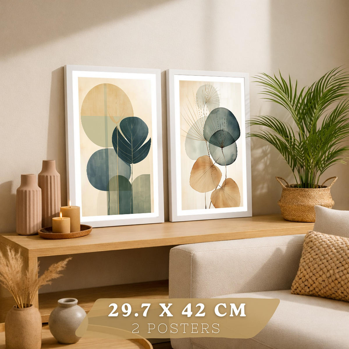 PLAKAT Sada 2 Abstrakt A3 Bílý rám - bílá, papír (29.7/1/42cm) - Nacnic