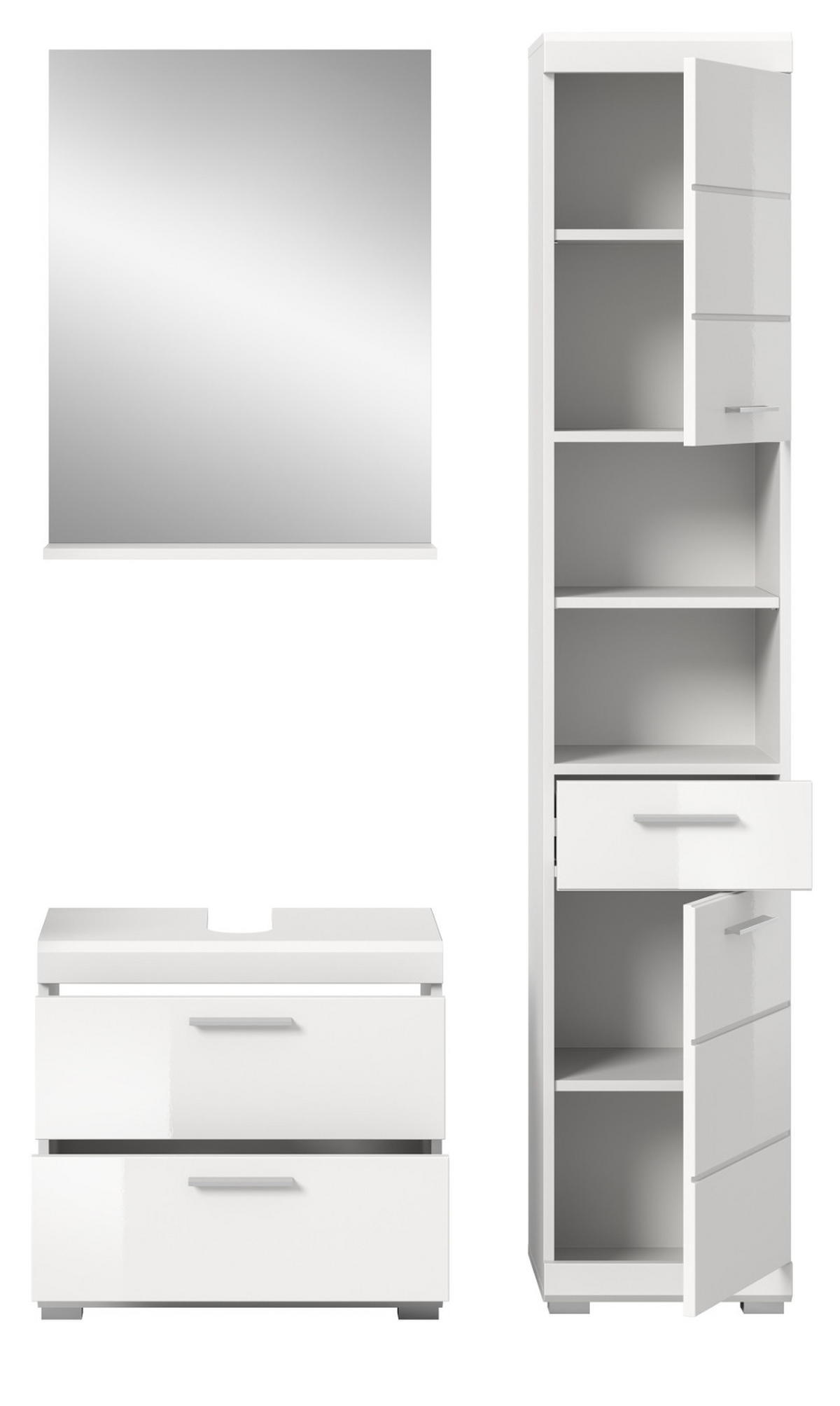 BADMÖBEL-SET weiß Hochglanz 3-teilig 112 cm, Komplettset mit viel Stauraum - Weiß Hochglanz, Glas/Holzwerkstoff (112/191/37cm) - Inn.Furn
