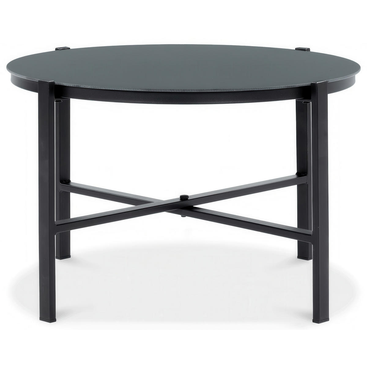 GARTENSET Thaiti, 2-Sitzer-Sofa + 2 Sessel + Couchtisch, Polywood-Armlehnen, Schwarz - Schwarz, Metall - Beautysofa