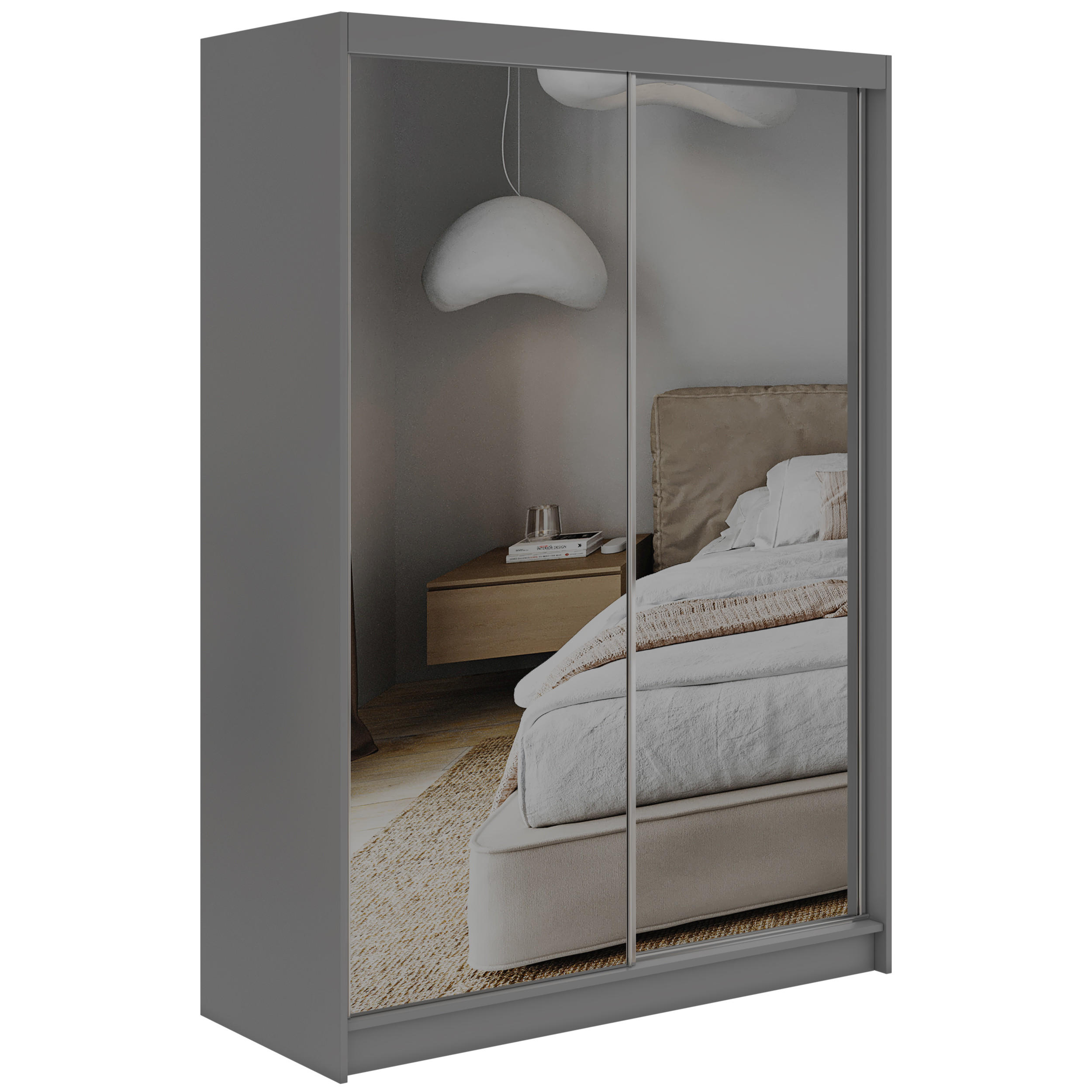 SCHWEBETÜRENSCHRANK 150 - DUBROWNIK - Grau mit Spiegel - Alufarben/Grau, Holzwerkstoff/Metall (150/216/61cm) - MKS